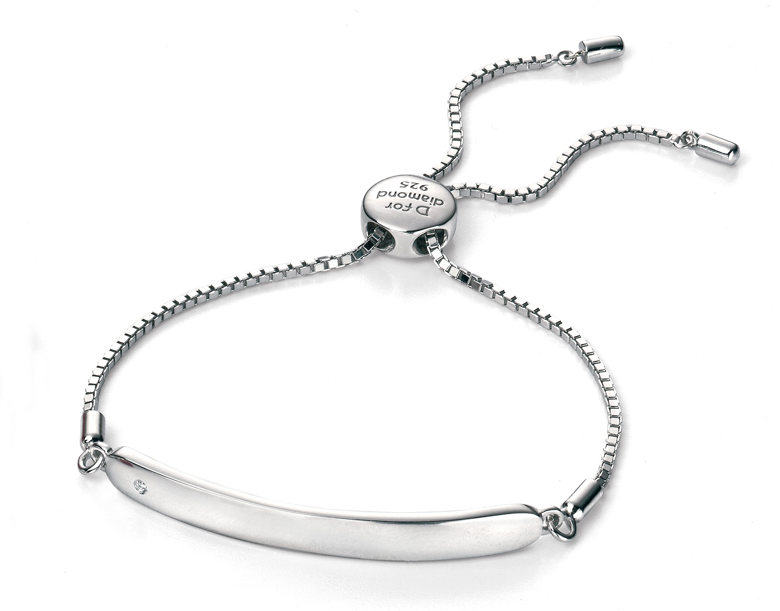 D for Diamond - Pulsera de plata de ley 925 grabable para niños