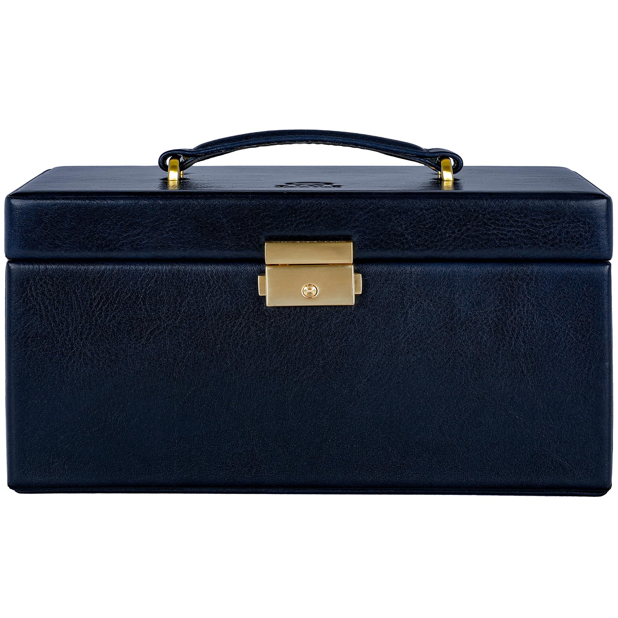 Time Resistance Jewelry Box - Full Grain Leather Jewellery Organizer - Accessories Storage - Key Lock Box for Women (Blue)