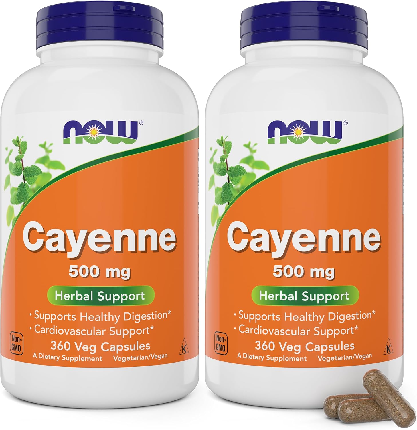 Now Cayenne (Capsicum annuum) 500 mg, 360 Veg Capsules (Pack of 2)