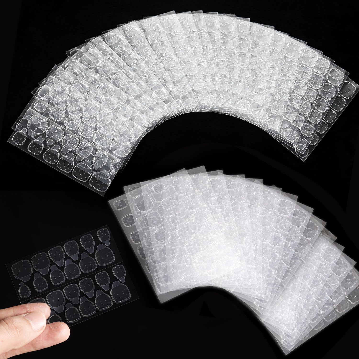 Valse Nagels Stickers, 864 PCS Double-Side Lijm Nagel Sticker, 20 Vellen Transparante Nagellijm Stickers Waterdichte Zelfklevende Nagel Tabbladen voor DIY Nail Art Decoratie