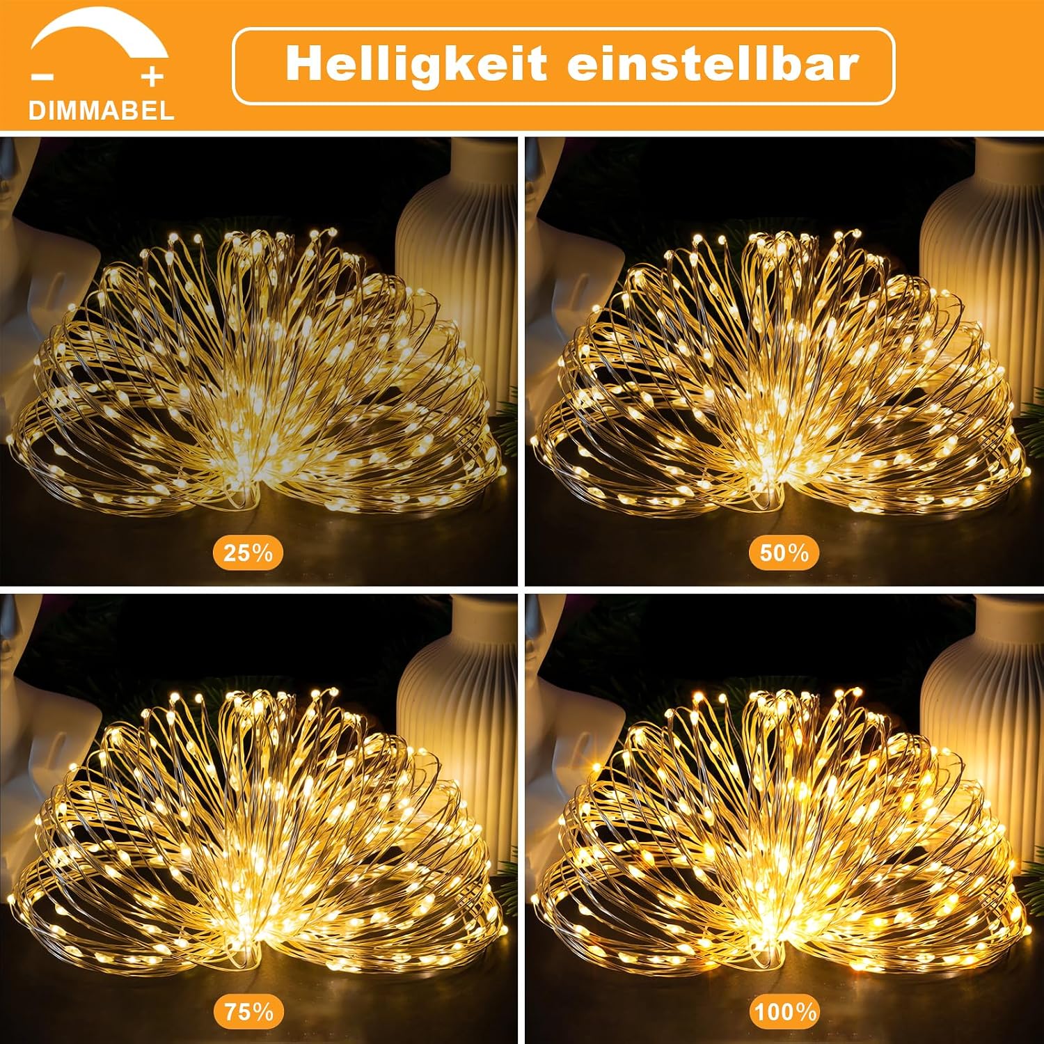 Lichterkette Batterie 2 Stück mit Fernbedienung und Timer für Dekoration