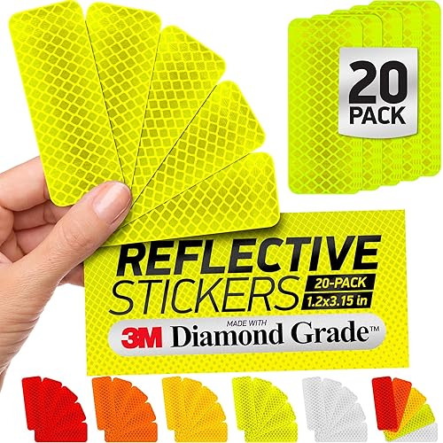 Byllstore Adhesivos reflectantes de cinta de seguridad  Grado de diamante 3M  Amarillo-Verde  1.2 pulgadas x 3.15 pulgadas  Paquete de 20  Cinta de