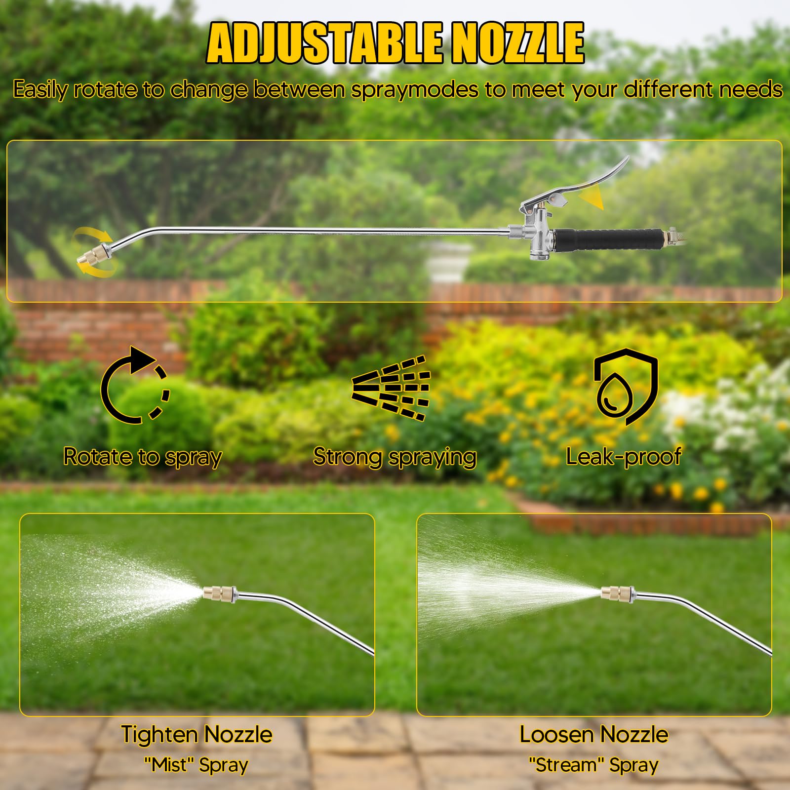 Drucksprüher 10L Edelstahl – Handspritze mit Manometer, Verstellbarer Messingdüse, für Garten, Rasen, Desinfektion & Reinigung