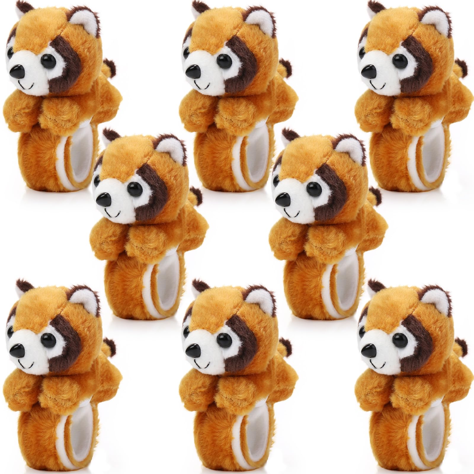 Lenwen 8 Pcs Red Panda Stuffed Animals Slap Bracelets for Kids Plush Animal Cute Wrist Slap Bands for Birthday Party Favors Boys Girls Gifts
