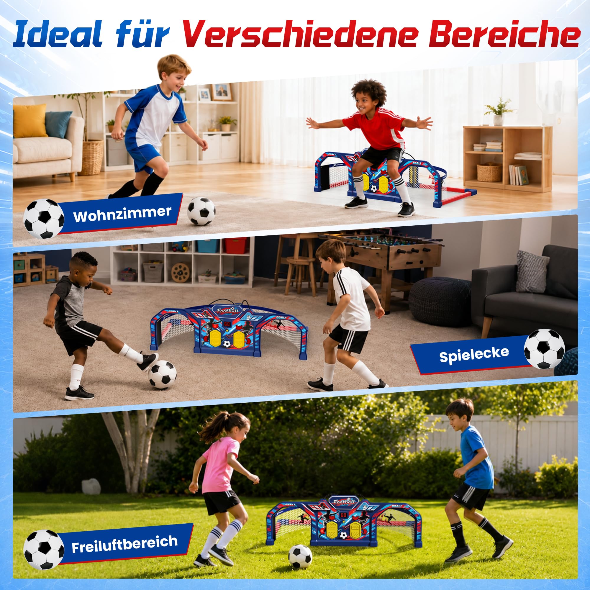 ROPODA Fußball Geschenke Jungen, Interaktives Fußball Spielzeug für Kinder mit 3 Spielmodi, Sounds&Anzeigetafel, Fussball Training Spiele für Garten Indoor Outdoor, Geschenke für Mädchen ab 3+,Wm 2026