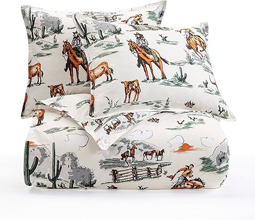 Miniatura 3 de Paseo Road Ranch Life Western Bedding - Juego de funda de edredón de algodón de 3 piezas, tamaño King, estampado de ropa de cama verde de cuernos