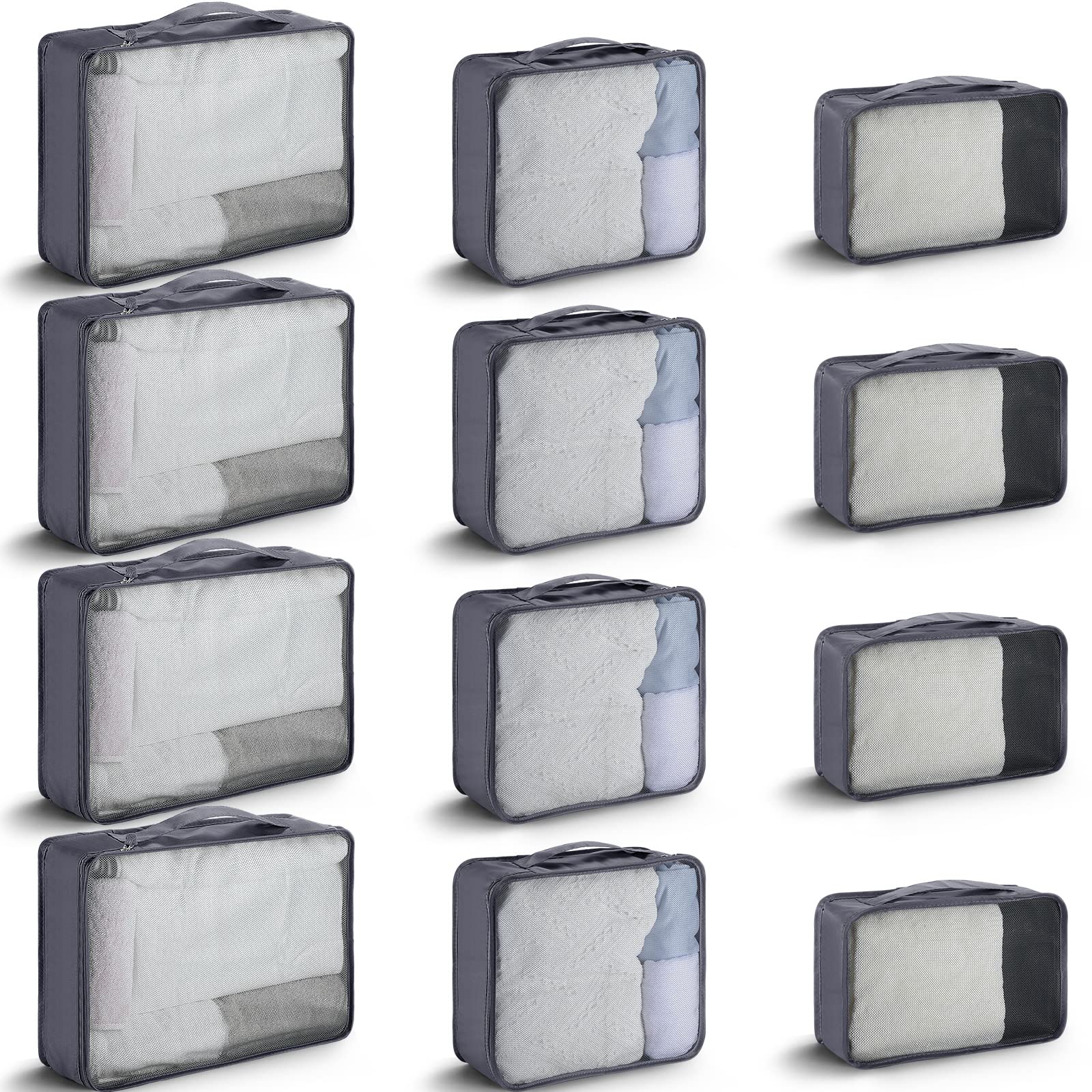 Tudomro 12 Pcs Large Packing Cubes Luggage Organizers for Suitcase Mesh Travel Organizer Bags Travel Packing Organizers for Traveling Camping Hiking