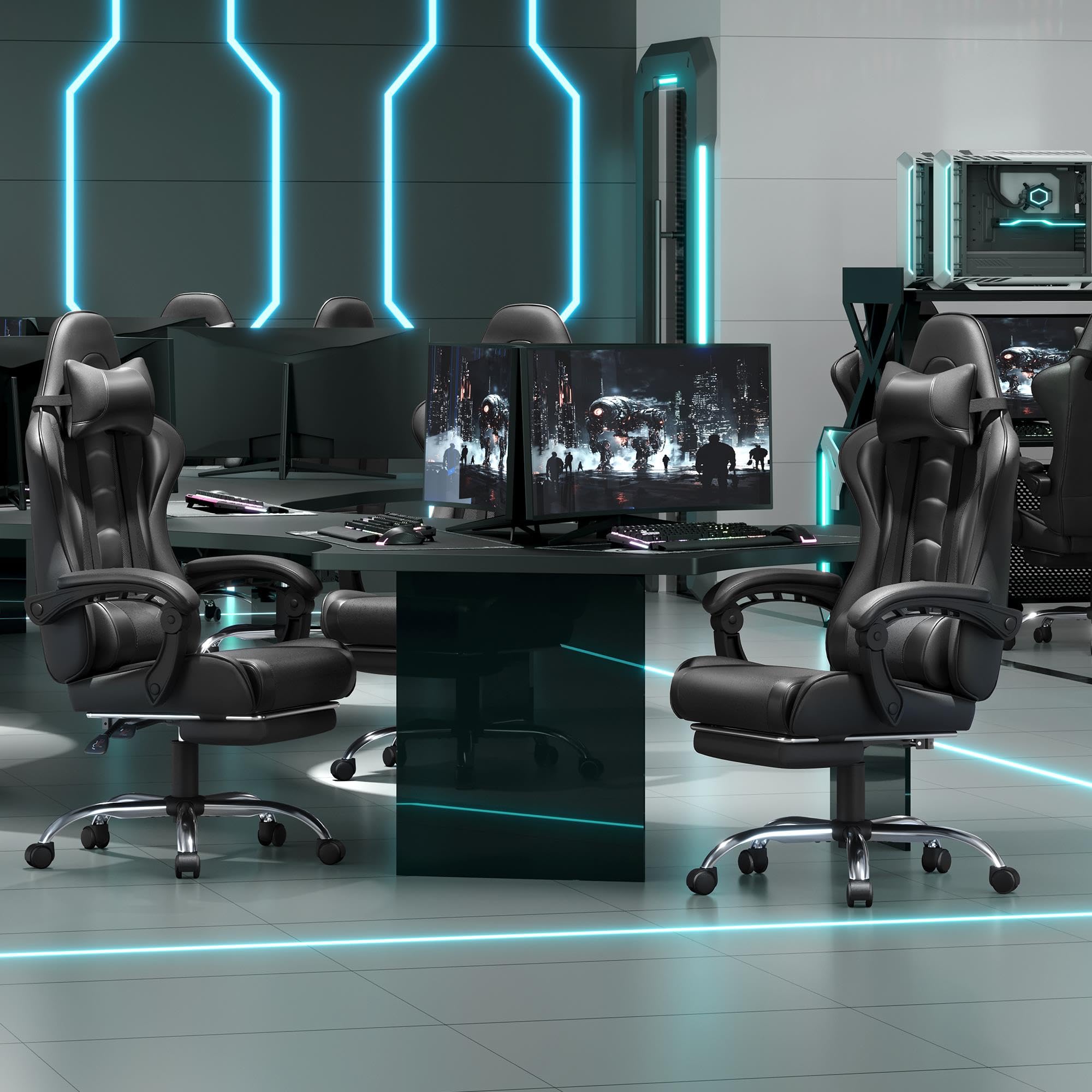 Yaheetech Gaming Stuhl Ergonomischer Gaming Sessel mit Massagefunktion Computerstuhl mit Fußstütze Bürostuhl 90-135° Rückenlehne verstellbar Gamer Stuhl für für Homeoffice und Gaming Schwarz