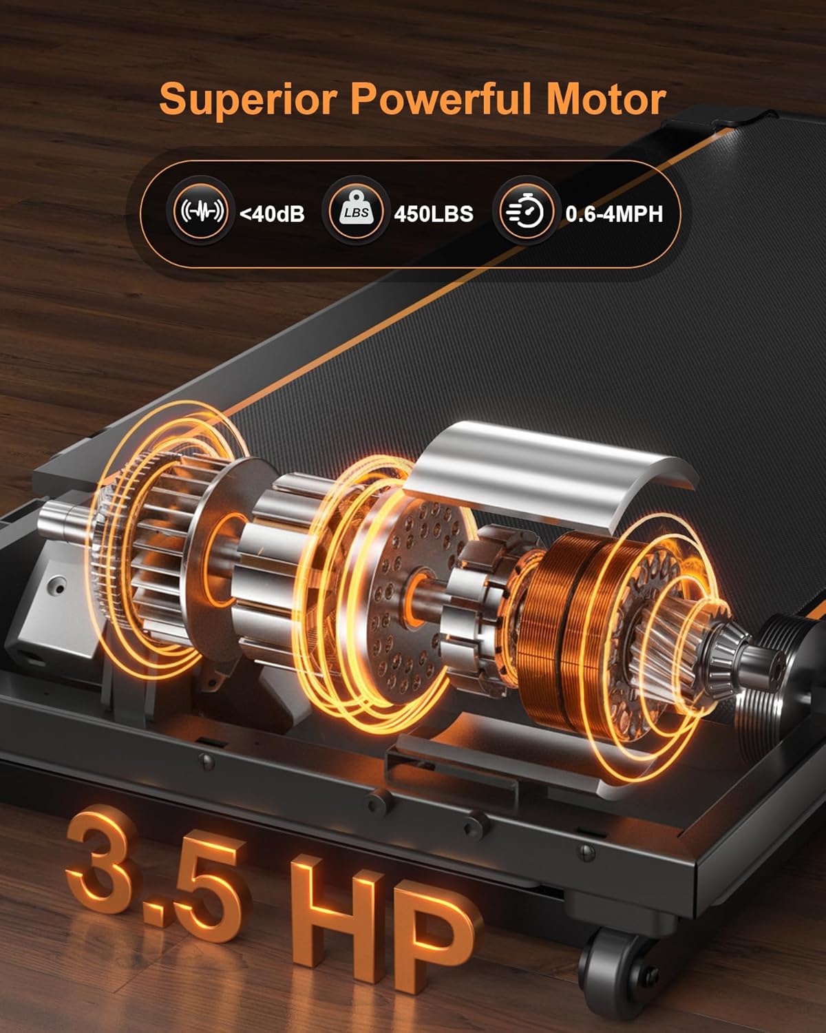 Walking Pad Treadmill with Auto Incline 15% 12-Level & Speaker, 3 in 1 Under Desk Treadmill, Walking Pad 450lbs Capacity RGB UI Screen, 3.5HP Quiet Portable Desk Treadmills for Home, APP & Remote image 5