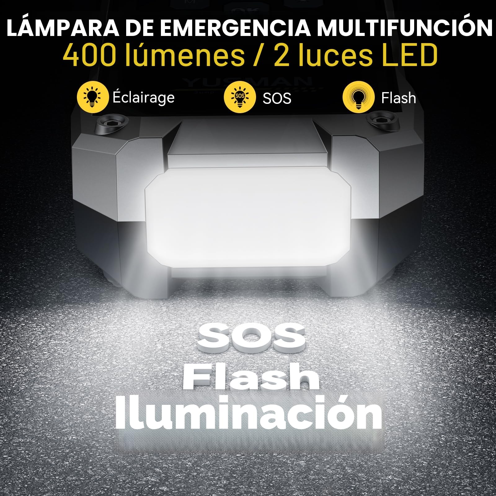 YUSMAN Arrancador de Baterias de Coche con Compresor de Aire, 12V 8000A Arrancador Coche Portatil con Inflador de 160 PSI (para All Gasolina o 10L Diesel), Linterna LED de Emergencia