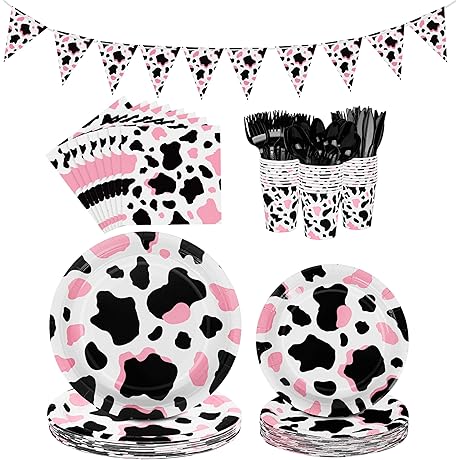 Durony Pink Cow Tableware for Cow-Themed Parties