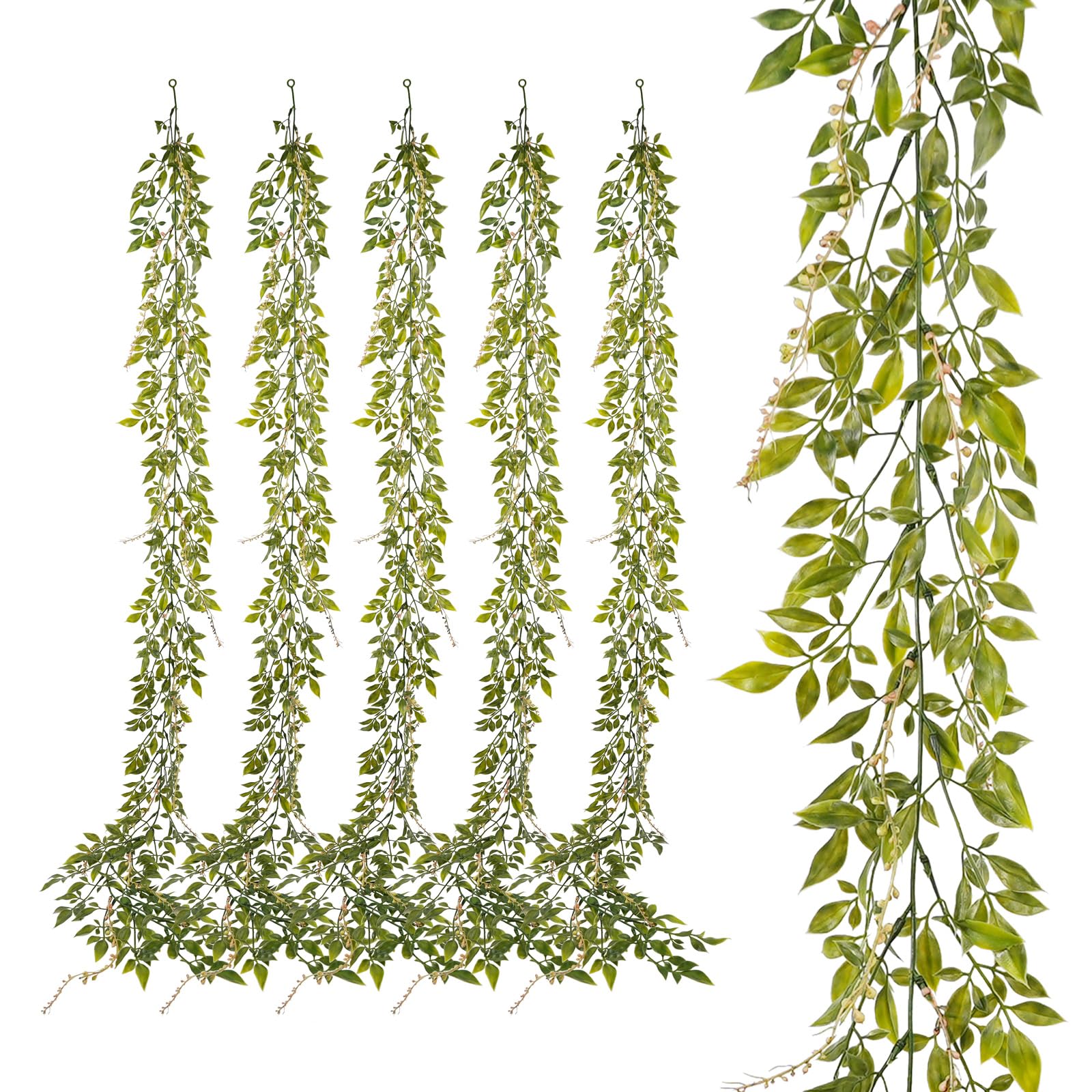 Lot De 6 Guirlandes Feuilles Artificielles Vertes - 1.7 M Chaque, Pour Décoration Mur, Mariage, Balcon, Intérieur/extérieur