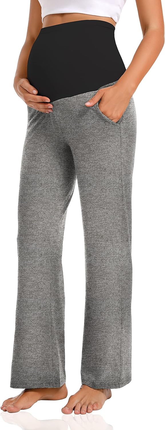 V VOCNI Women's Maternity Lounge Pants Pockets Stretchy Pregnancy Trousers Comfy Wide Leg Yoga Pajama Pants