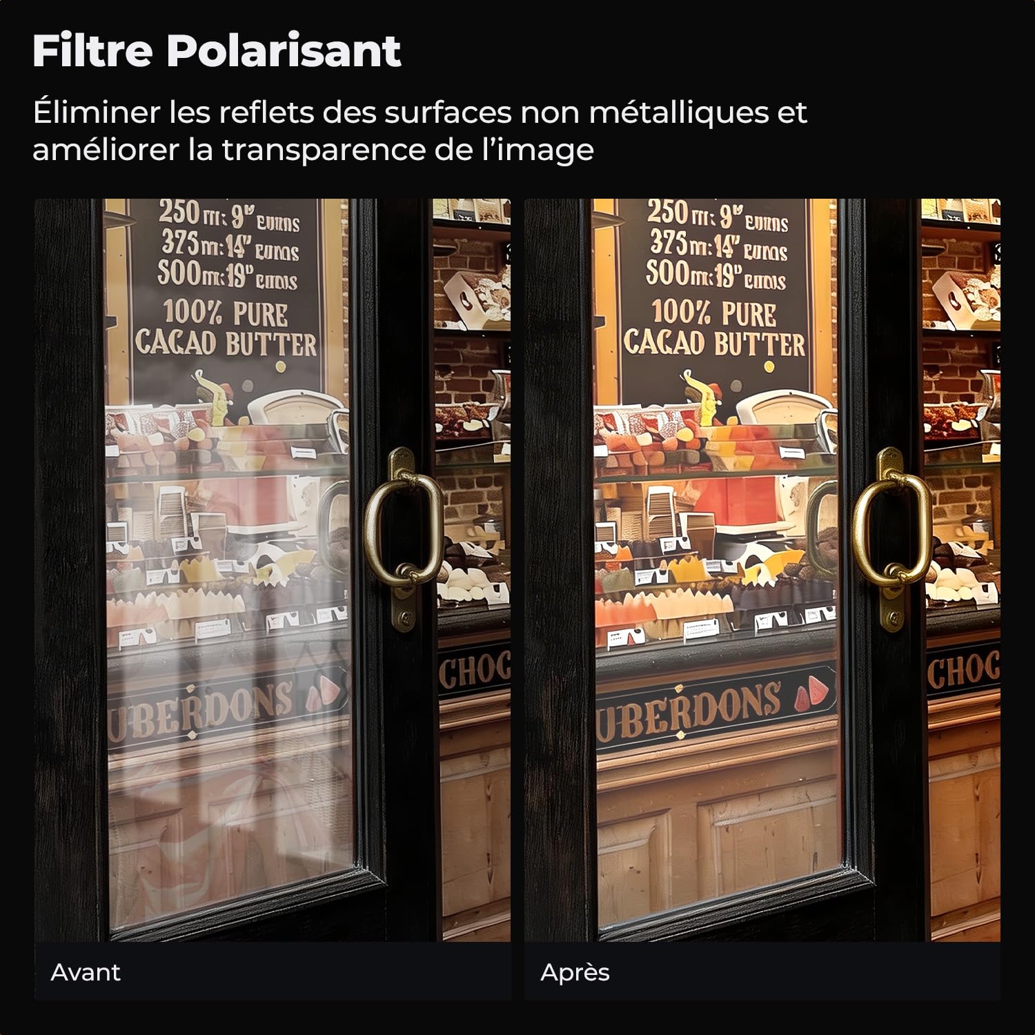 K&F CONCEPT 55mm Filter Polarisant CPL et Bouchonet Chiffon et Courroie