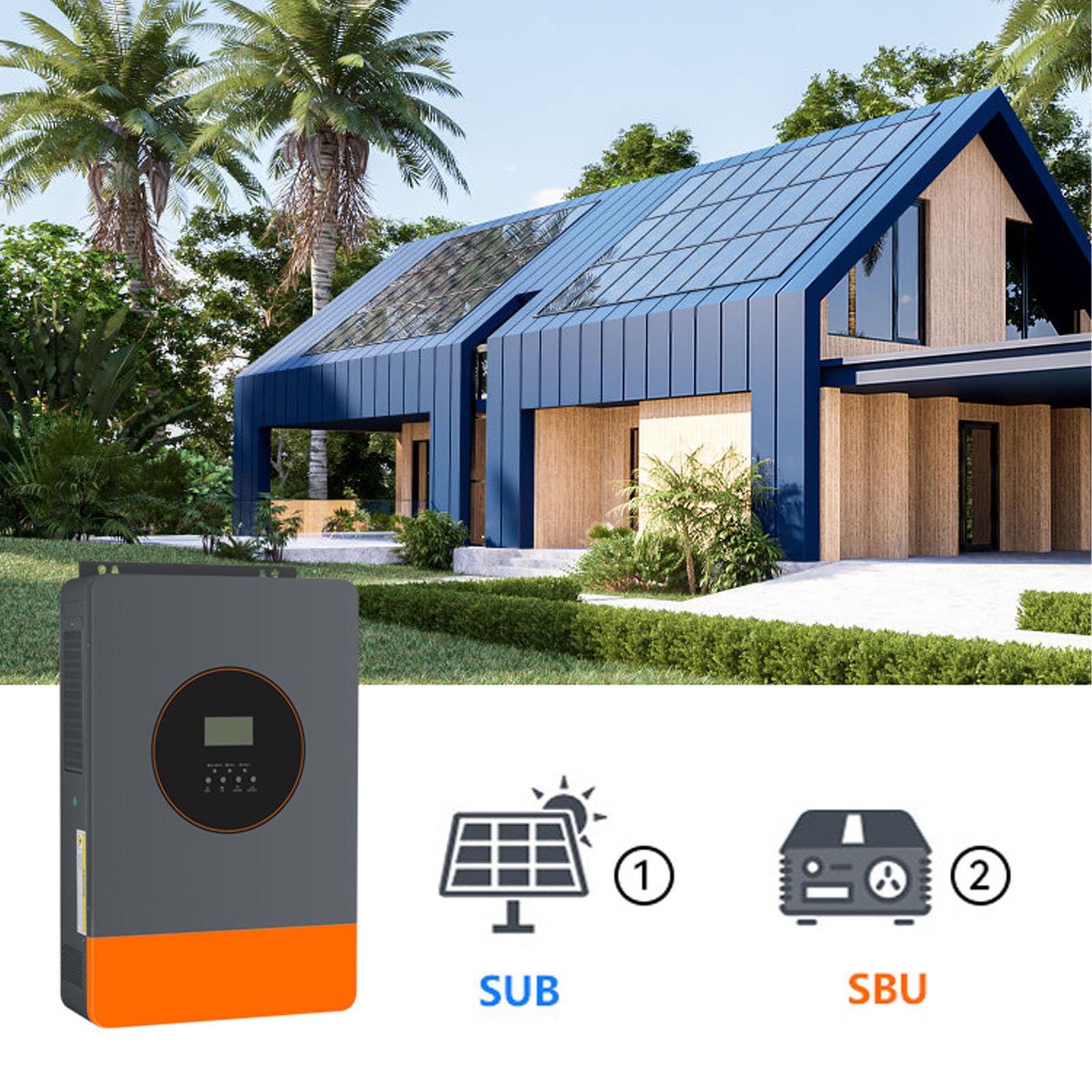 AUNMAS Hybrydowy Inwerter Solarny Czysta Fala Sinusoidalna Ładowarka z Inwerterem MPPT, Stop Aluminium 6200 W 120 A Regulowany Wyświetlacz LCD z Wejściem DC, do Tworzenia Kopii Zapasowych Systemów