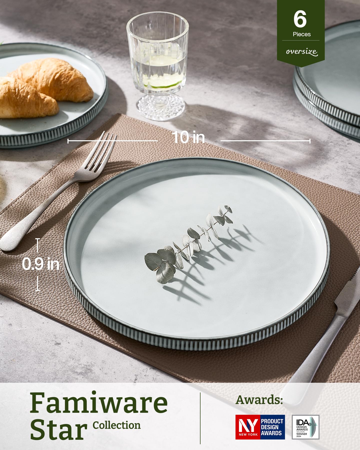 famiware Assiettes à dîner pour 15,2 cm – Résistantes aux rayures – Vaisselle en grès moderne et rustique – Bleu fumé