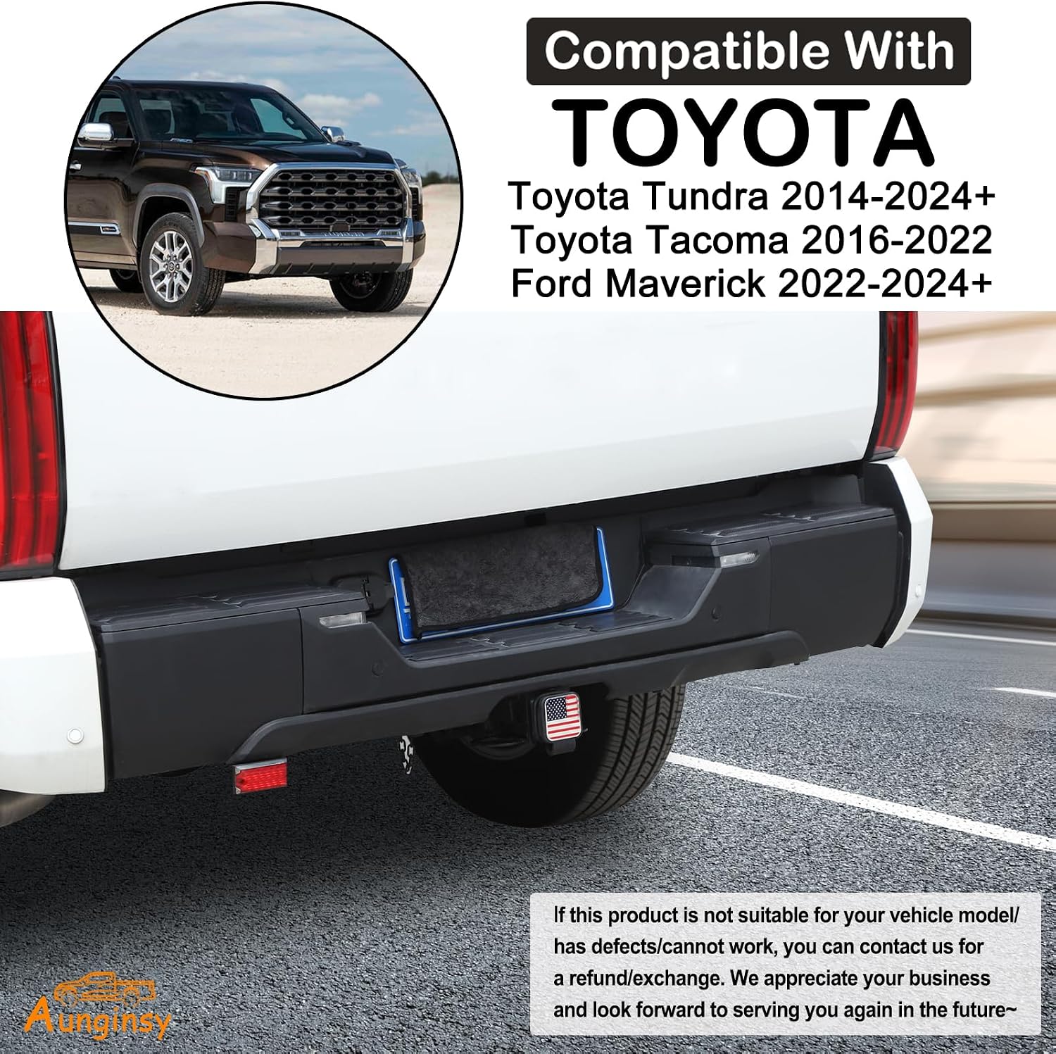 Aunginsy Trailer Hitch Cover Compatible with Toyota Tundra 2022 2023 2024 Pickup Trailer Hitch Cover Tube Plug Insert Rubber Tow Receiver Hitch Tube Cover Plug Cap Protection Exterior Accessories