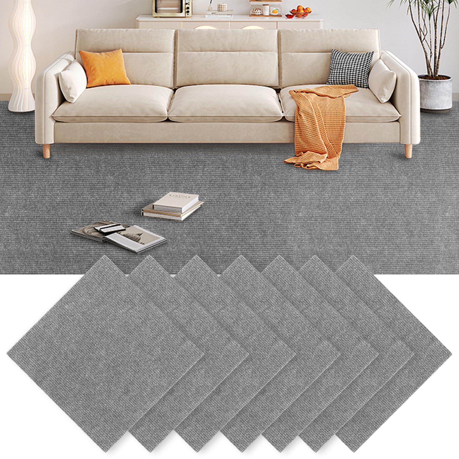 30 piezas baldosas de moqueta 30x30 cm, baldosas de moqueta autoadhesivas, moqueta, baldosas de moqueta, baldosas de moqueta autoportantes para oficina, salón, balcón (gris claro)