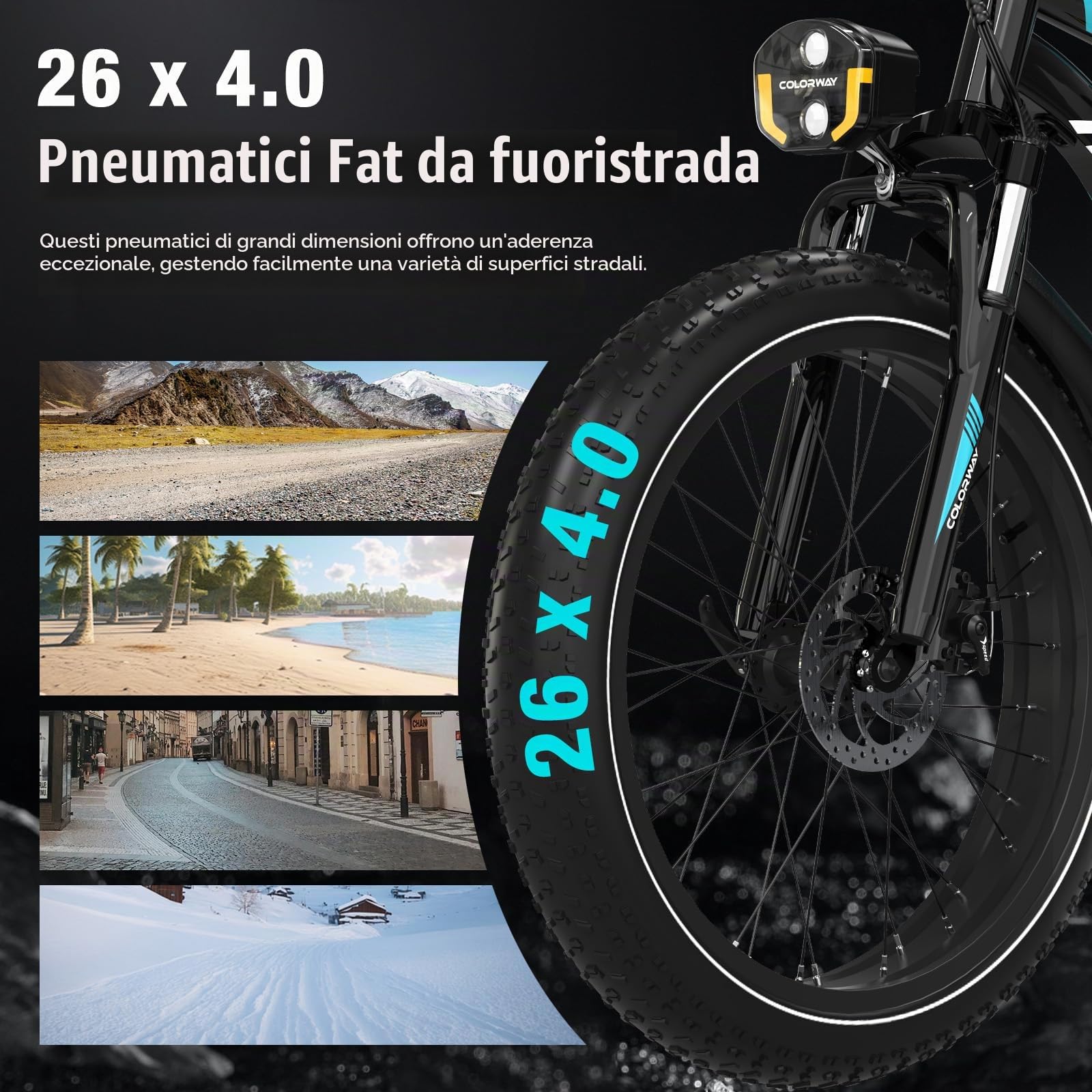 COLORWAY 26" Bicicletta elettrica per adulti, Mountain Bike, EBike con batteria rimovibile 36V 15Ah, display LCD, doppio freno a disco, sedili ammortizzanti, autonomia fino a 45-100 km.