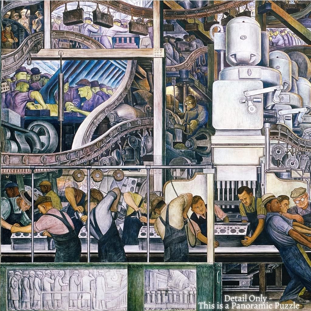 Wooden Jigsaw Puzzle for Adults - Detroit Industry, North Wall by Diego Rivera- 609 Unique Wooden Pieces by Nautilus Puzzles. Made in The USA.