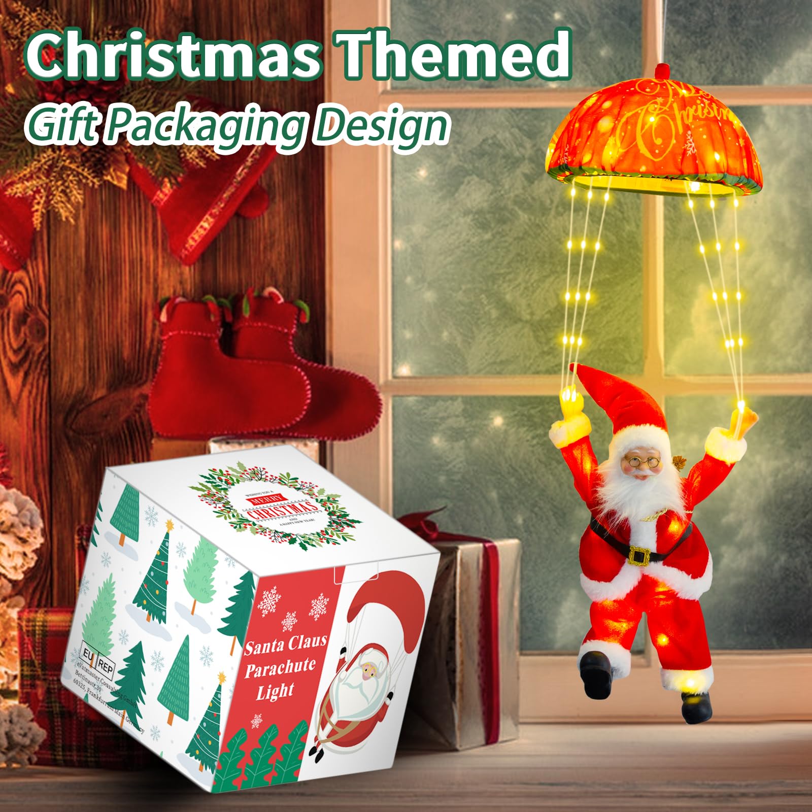 Weihnachtsmann Fallschirm Lichterkette - 64 LEDs Mit Fernbedienung Für Innen & Außen