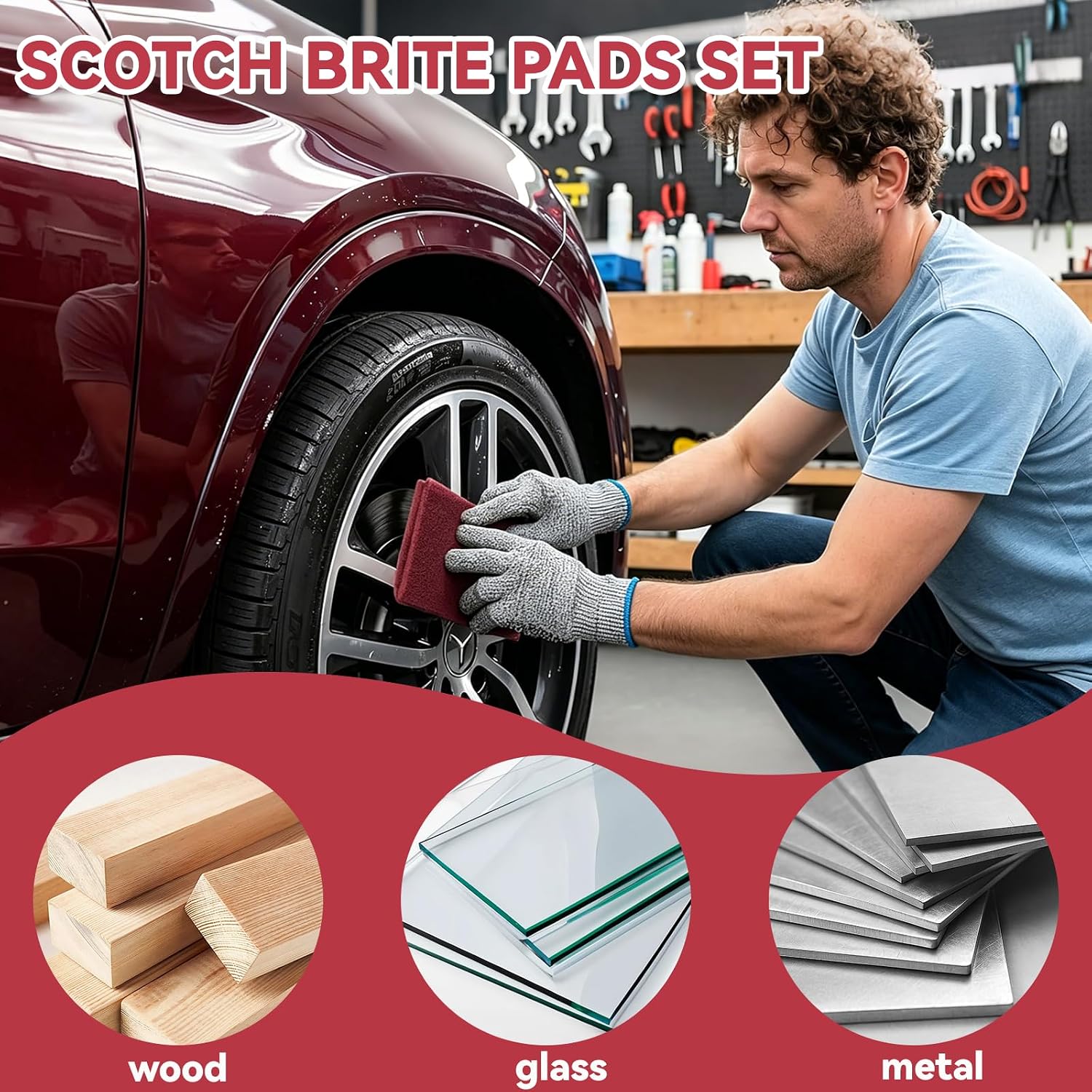 20PCS Cuttable Maroon Scotch Brite Pads, General Purpose Scrub Pad | 20PCS Scuff Pads, Very Fine Grade Red Scotchbrite Pads for Paint Prep Scuffing Scouring Sanding Adhesion Scratch