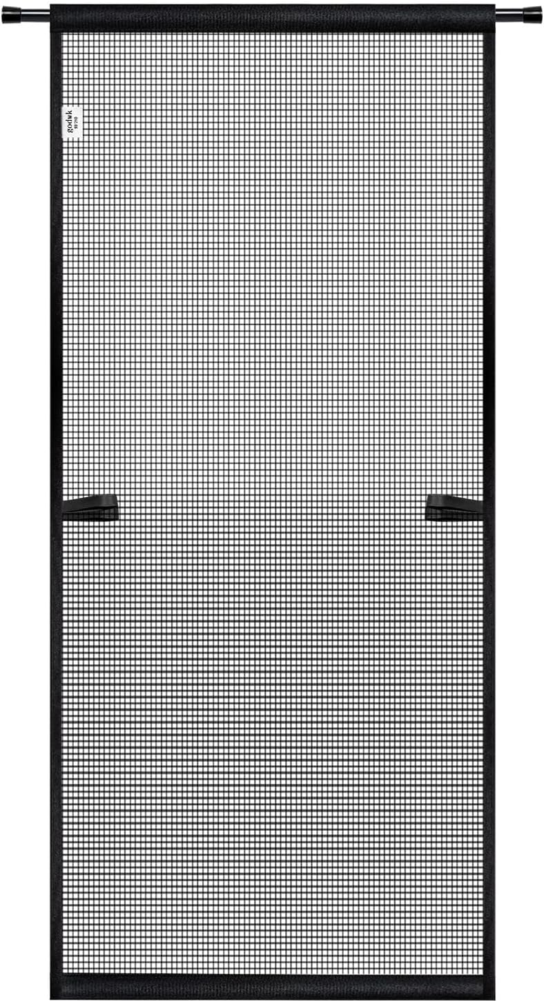 Hanging Screen Door - Fits Door Size 34" x 82" (Curtain Size 36'' x 83''), Sturdy Fiberglass Door Curtain Has Tension Rod&Hook&Loop Two Ways of Use, Heavy Duty Durable Door Screen Black Fit Door Size 34 x 82 Inch