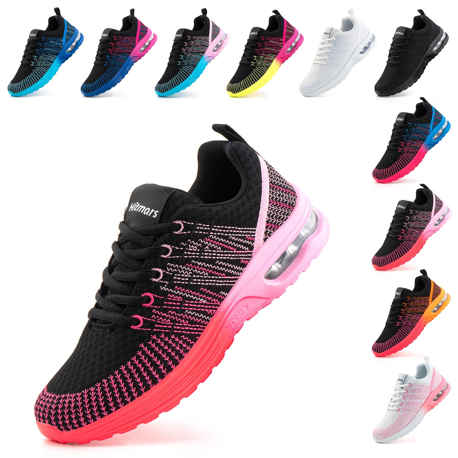 Hitmars Laufschuhe Damen Turnschuhe Luftpolster Sneaker Air Sportschuhe Atmungsaktiv Joggingschuhe Straßenlaufschuhe rutschfest Joggingschuhe Walkingschuhe Fitness Running Outdoor Rosa Rot EU 36