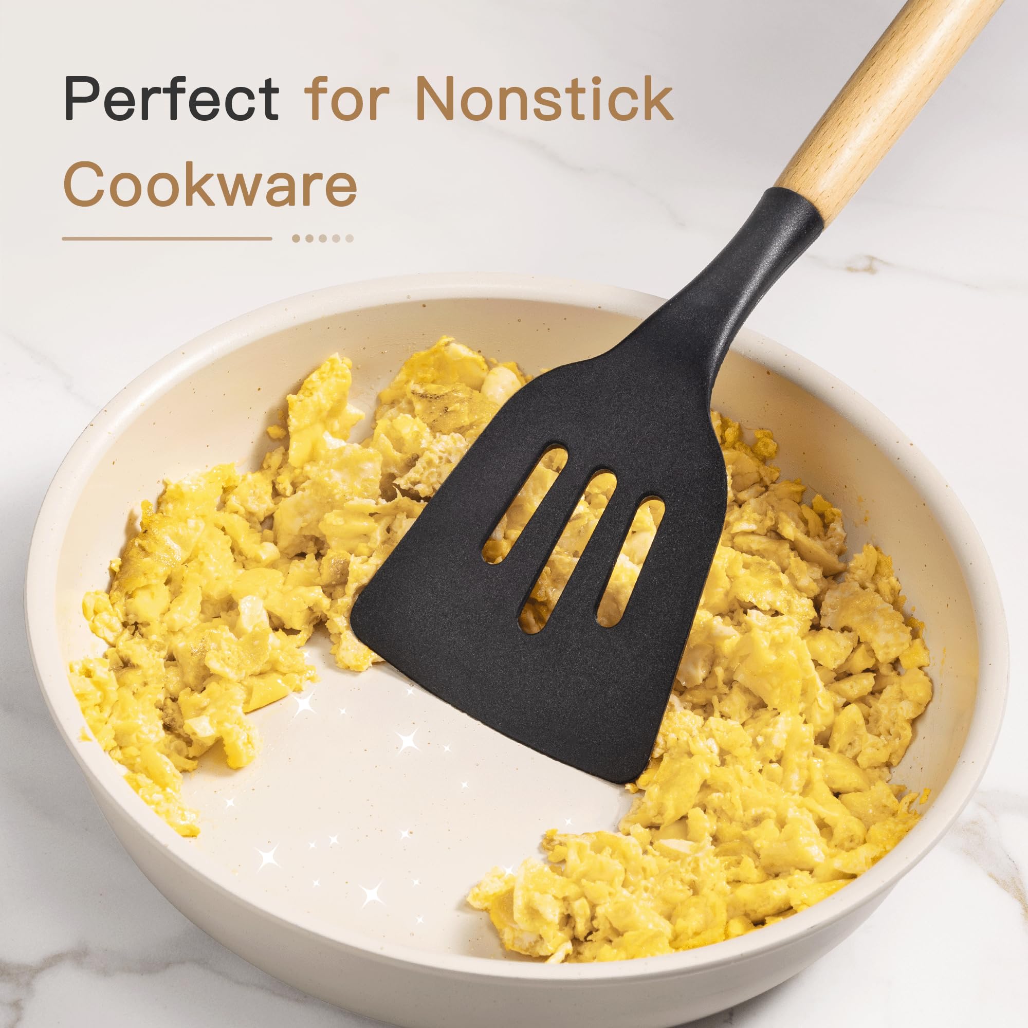 Astercook Kitchen Utensils Set, 39 PCS Silicone Cooking Utensils Set with Wooden Handle, 446°F Heat Resistant Food Grade Utensil Sets, BPA Free Kitchen Gadgets Tools Set for Nonstick Cookware (Black)