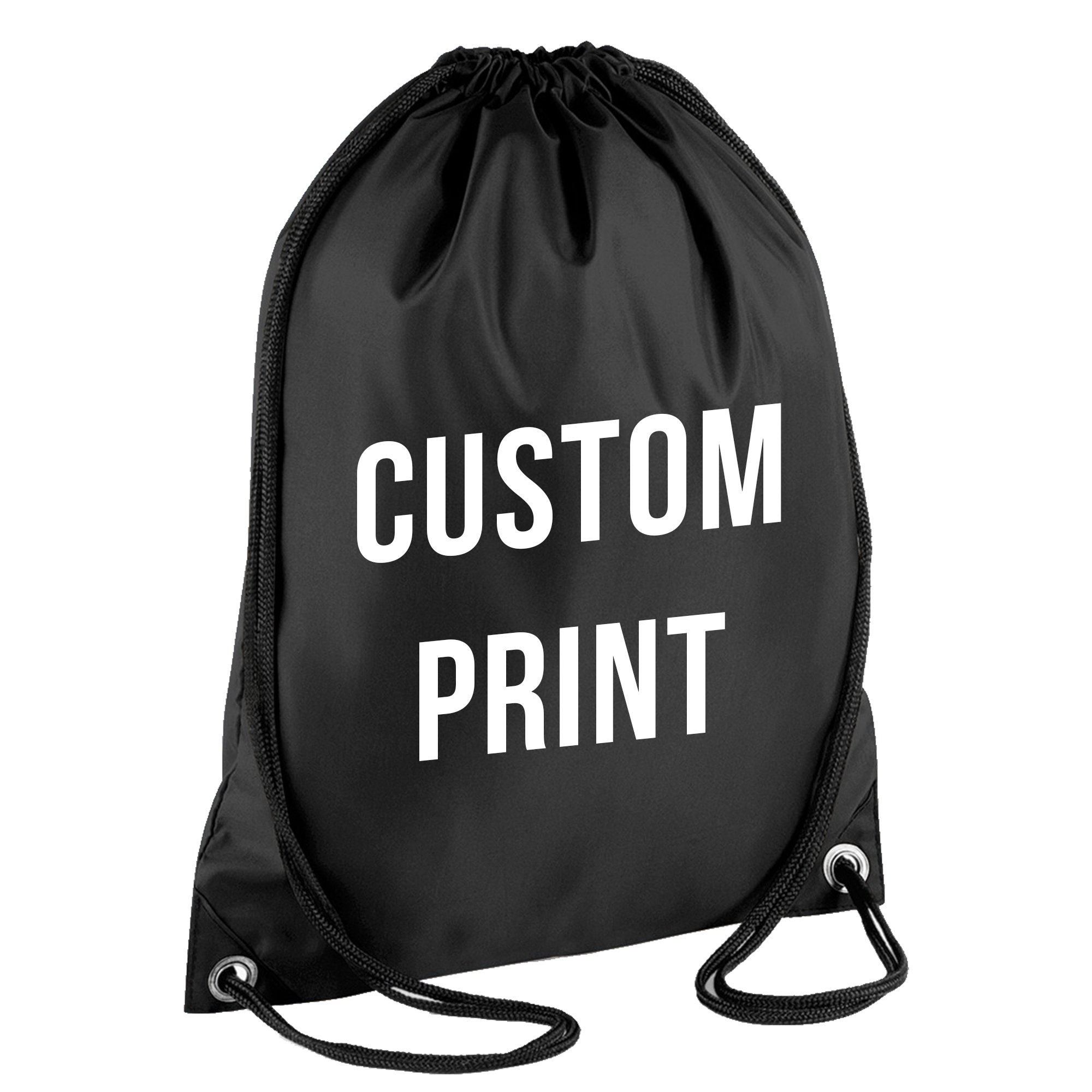 PERSONALISED CUSTOM PRINT - Drawstring Backpack Waterproof Bag Gym PE DUFFLE School Uniform Sack (Black)