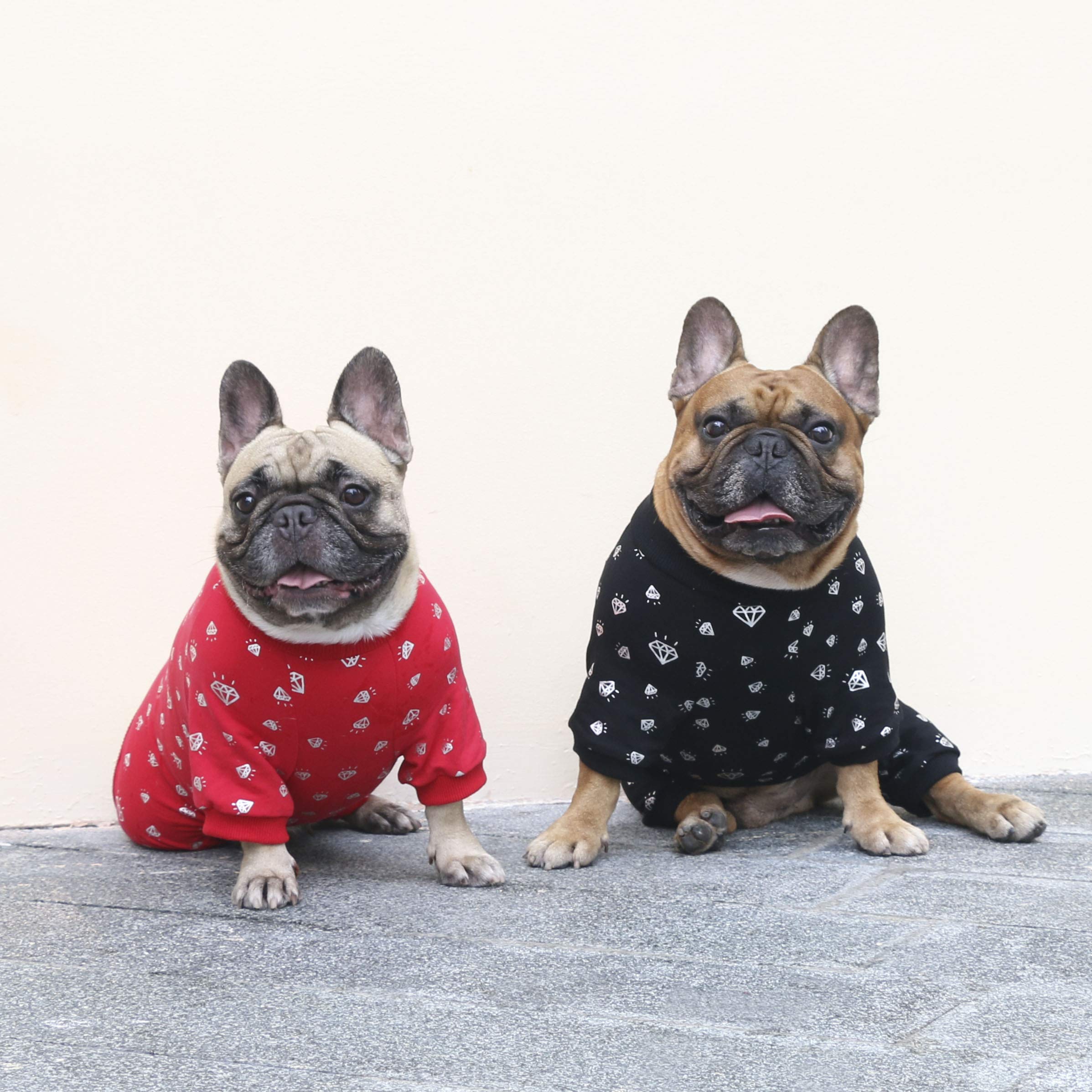 iChoue Rich Dog Series - Pijama para Mascotas, Camiseta de Bulldog francés, Pug, Boston Terrier, diseño de Rombos Rojos, Talla L Plus