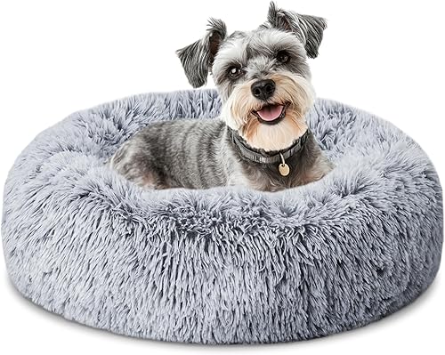 ELSKER&HOME Cama calmante para perros y gatos  Cama redonda lavable en forma de dona para perros pequeños, cojín de felpa esponjosa antiansiedad que