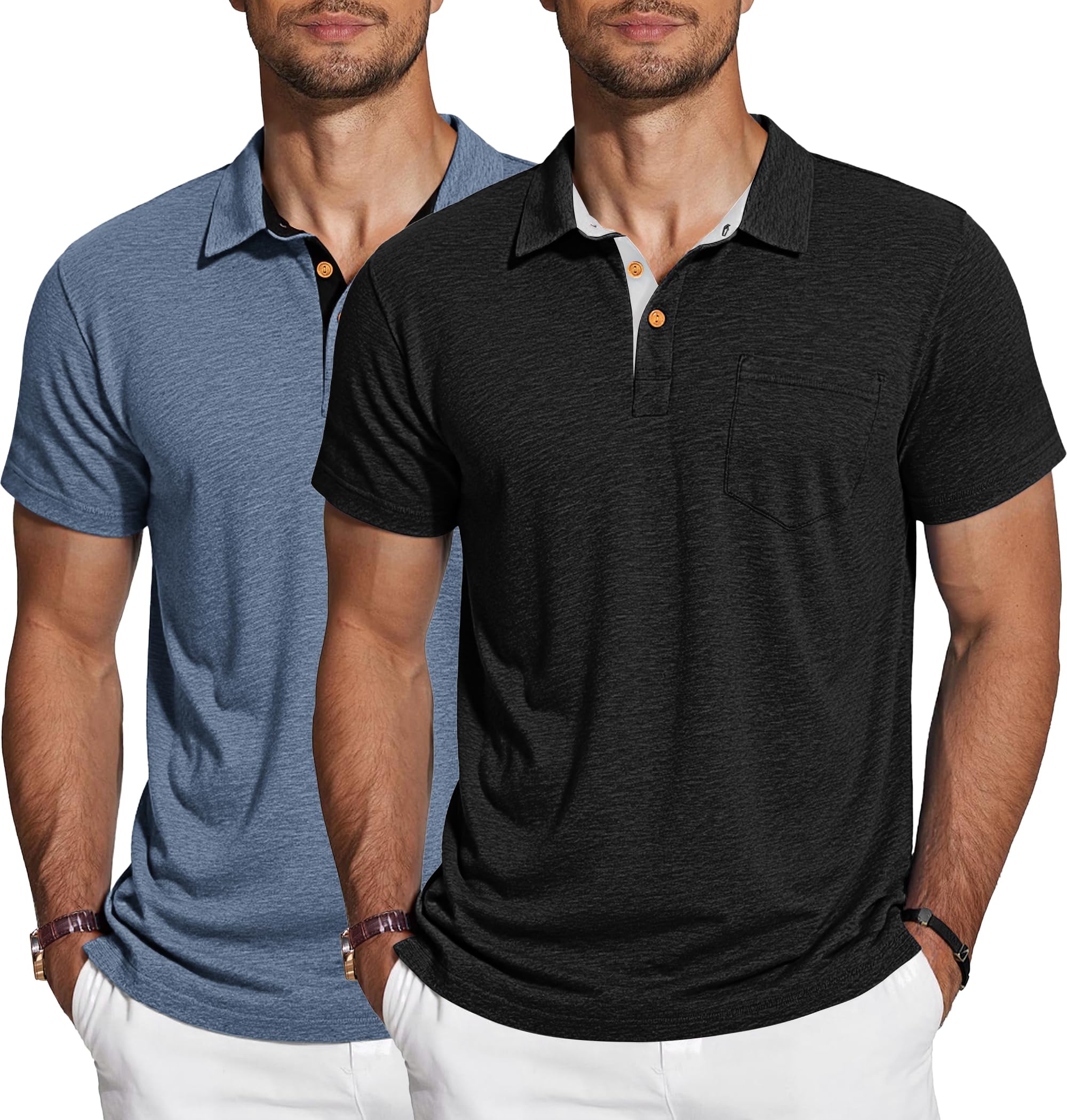 TARAINYA Polo Uomo Cotone Maniche Corte con Tasca Polo Shirt Estivo