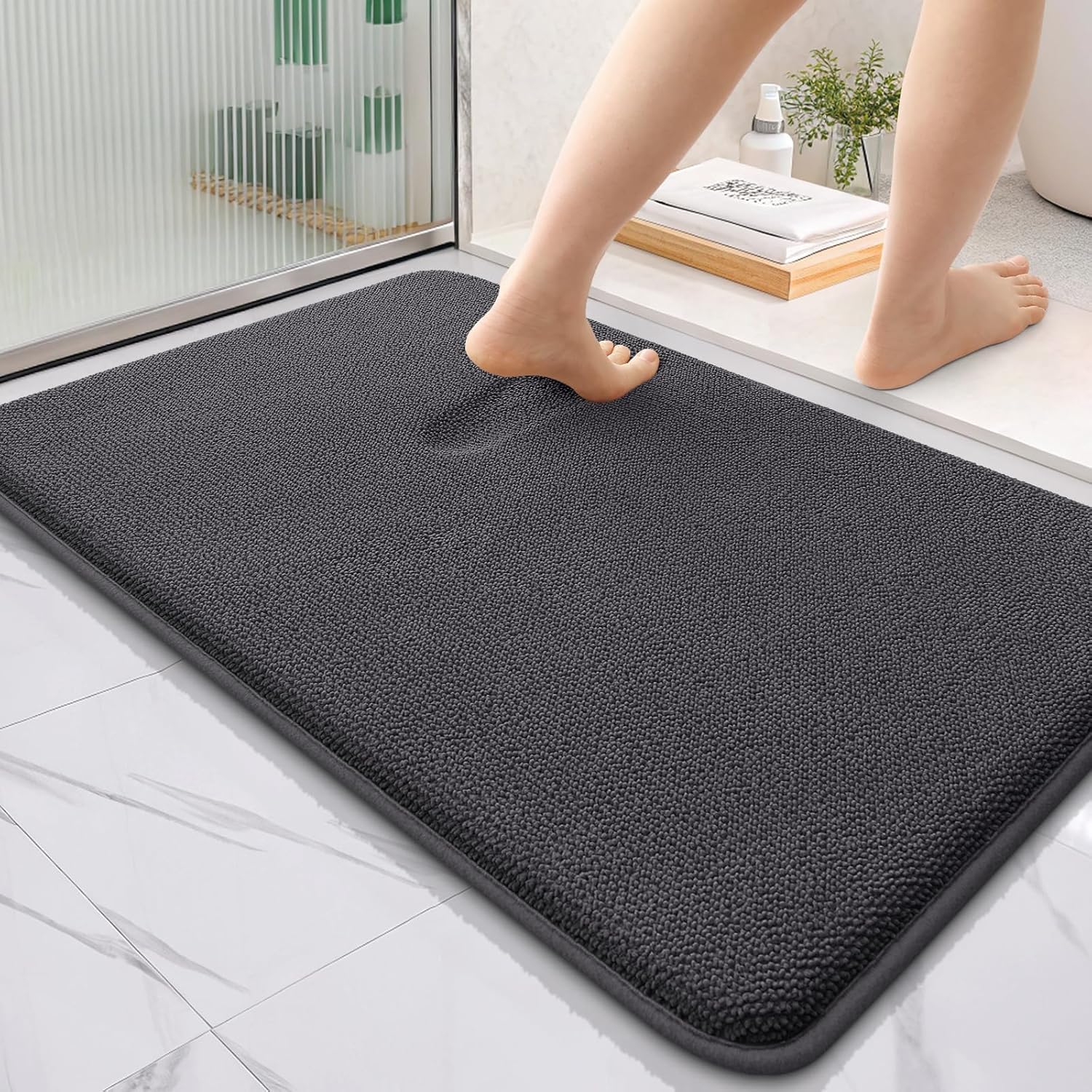 smiry Thick Memory Foam Bath Mat,60 x 90 cm,Extra Soft Absorbent Bathroom Mat,Non-Slip Quick Dry Bath Mats for Bathroom,Machine-Washable Bath Rug Foot Mat,Dark Grey