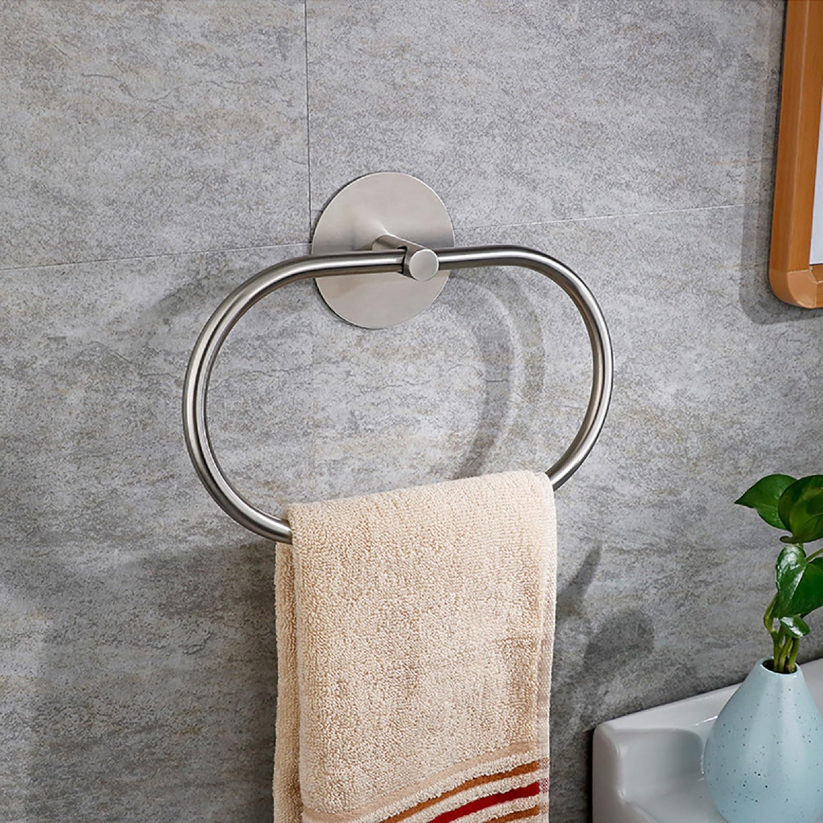 Towel Ring Self Adhesive No Drill Hand Modern Towel Holder for Bathroom SUS 304 Stainless Steel Brushed Nickel(Silvery)