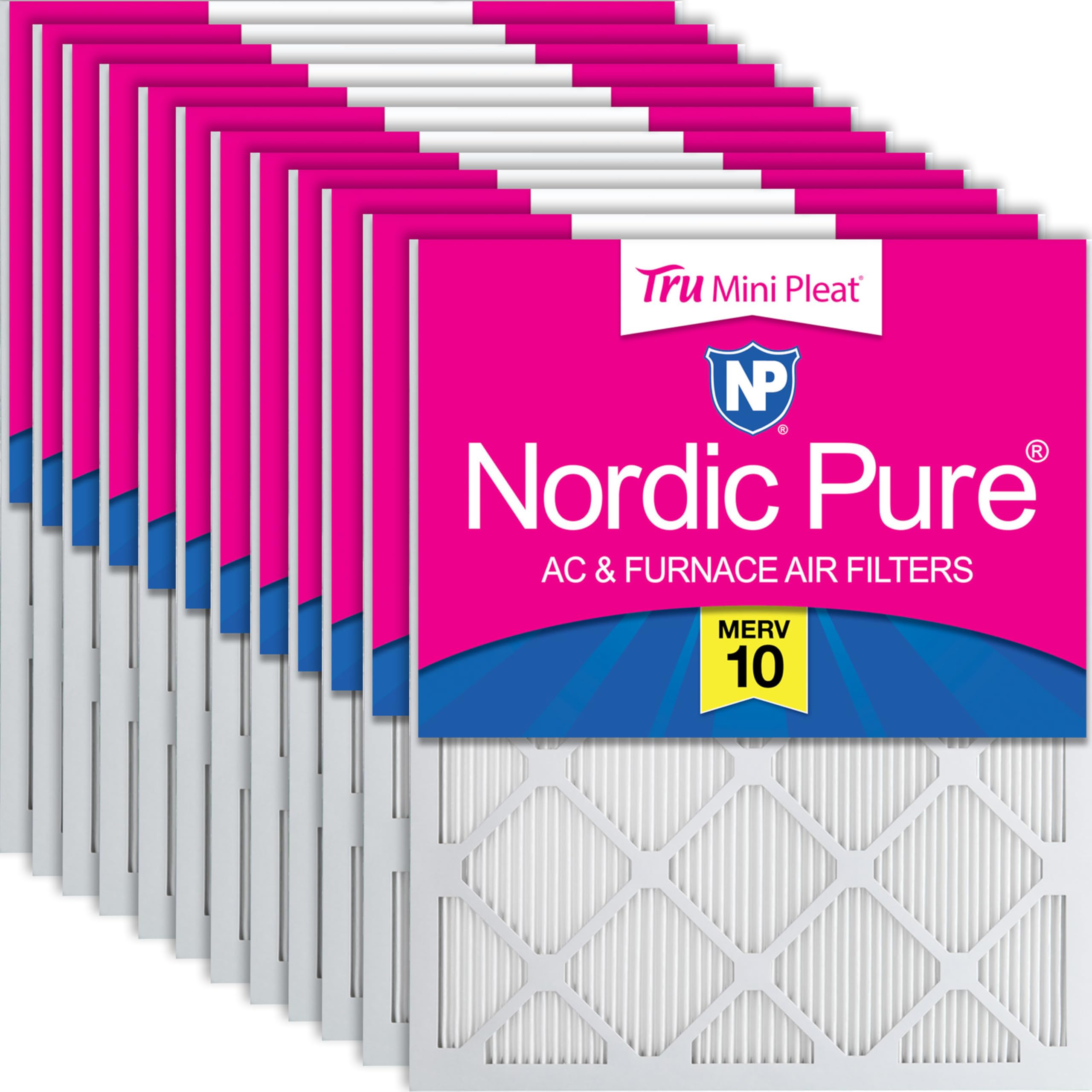 Nordic Pure 20x25x1 Tru Mini Pleat MERV 10 AC Furnace Air Filters 12 Pack