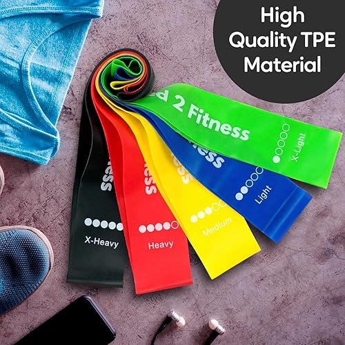 Miniatura 5 de 2 bandas de ejercicio de resistencia para hombres y mujeres, incluye bolsa de transporte, juego de 5 bandas para entrenamiento, pilates, yoga,