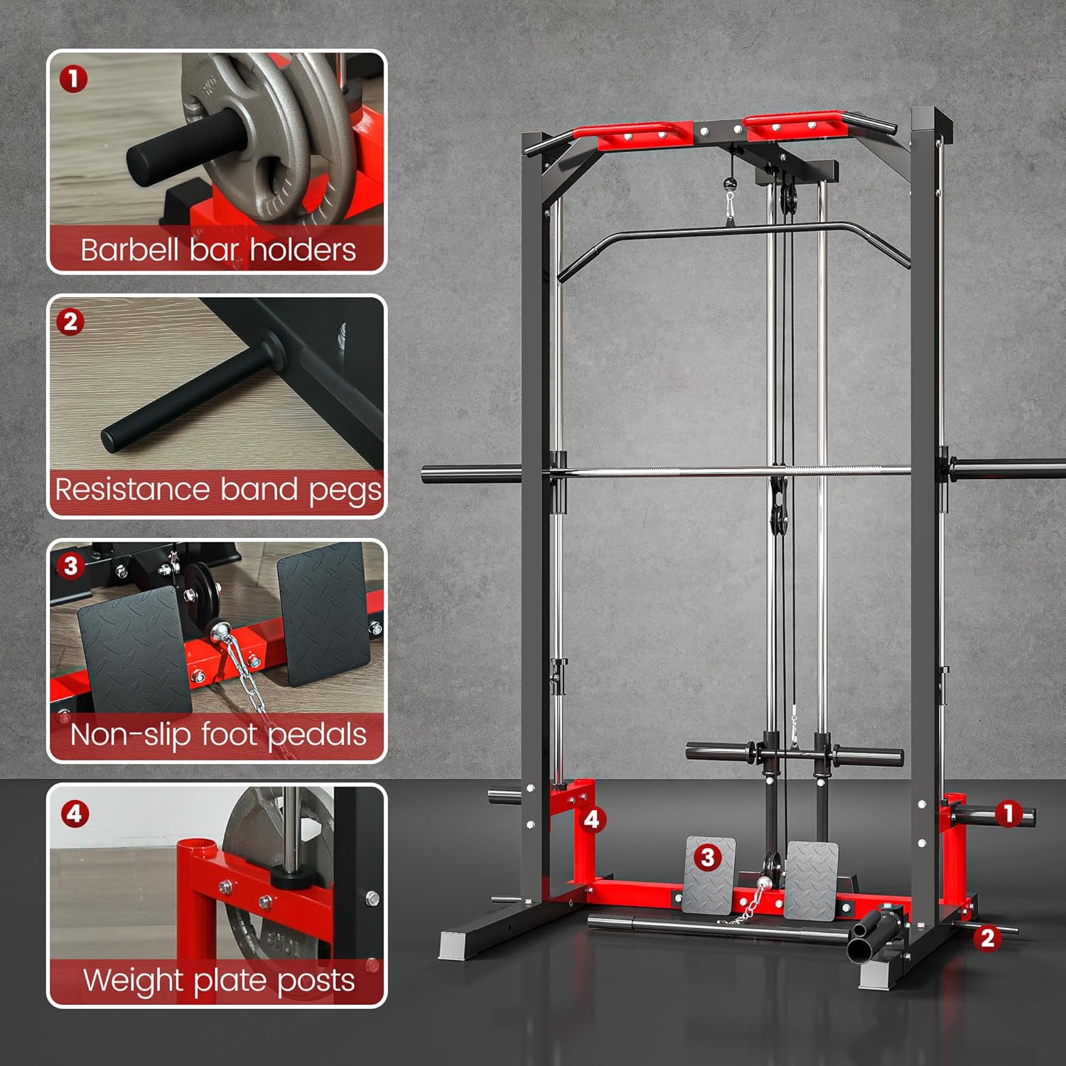 Soozier Soozier Power Cage Smith Machine – Multi-Function Rack with Pull Up Bar & LAT System - Image 6