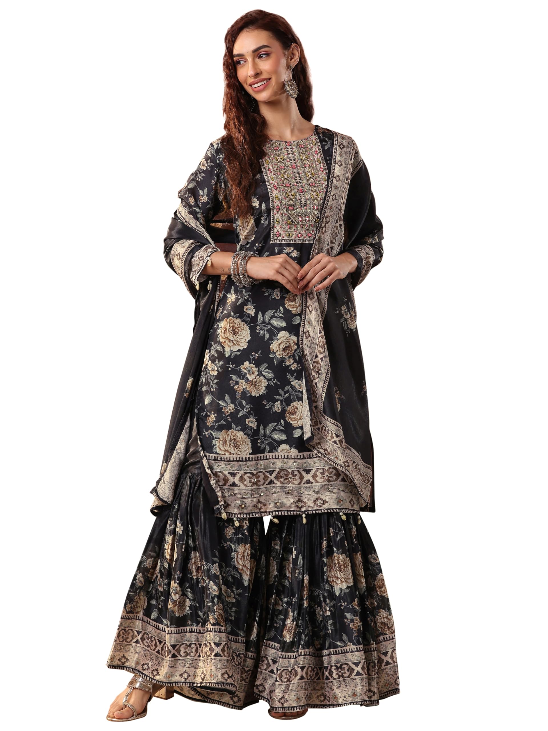 libas Art Black Embellishments Chinon Straight Kurta set for Women | daily wear suit-picture-12