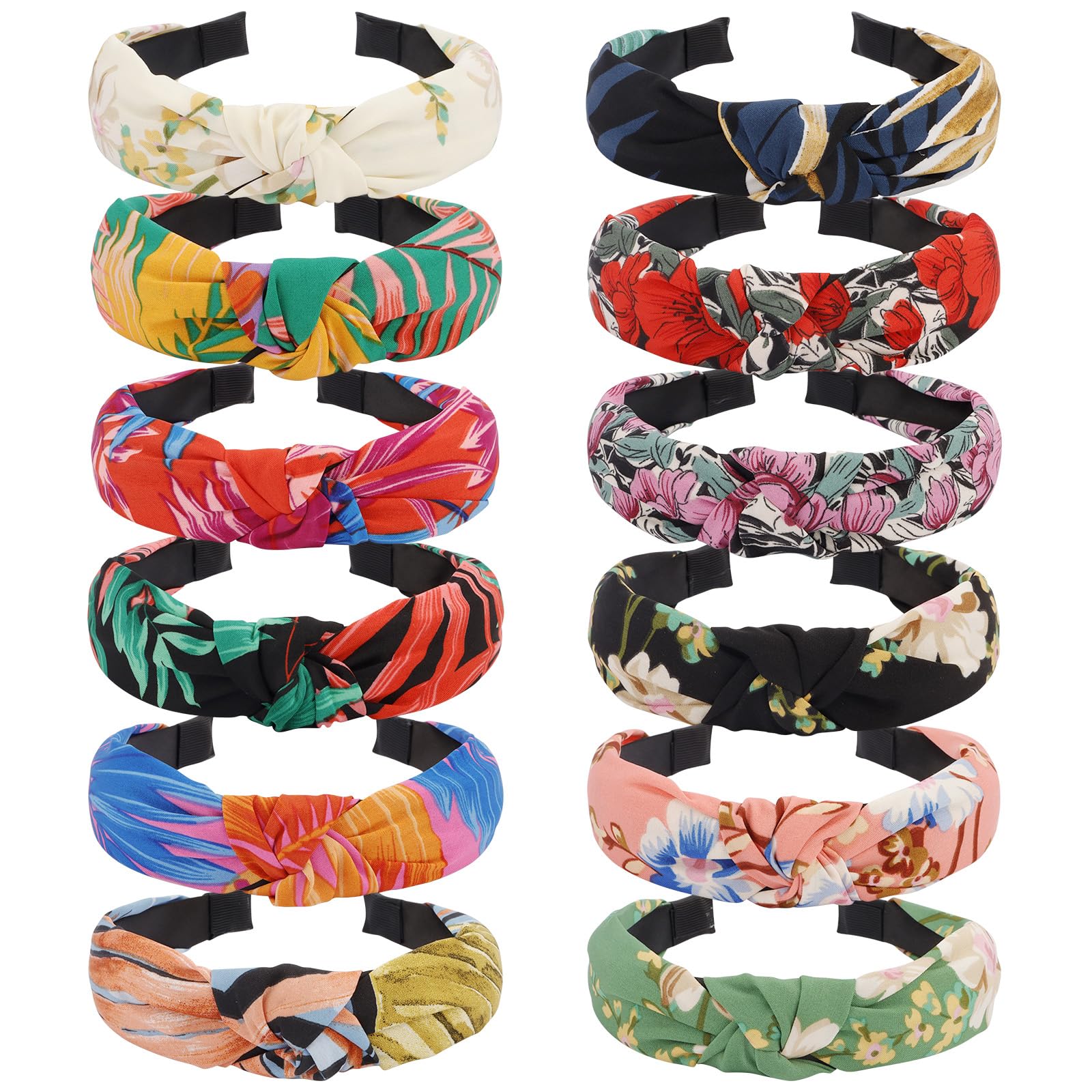 VELSCRUN Headbands for Women Girls 12 Pack Stylish Top Knotted Headbands Flower Headband For Women's Hair Non Slip Women Fashion Head Bands Wide