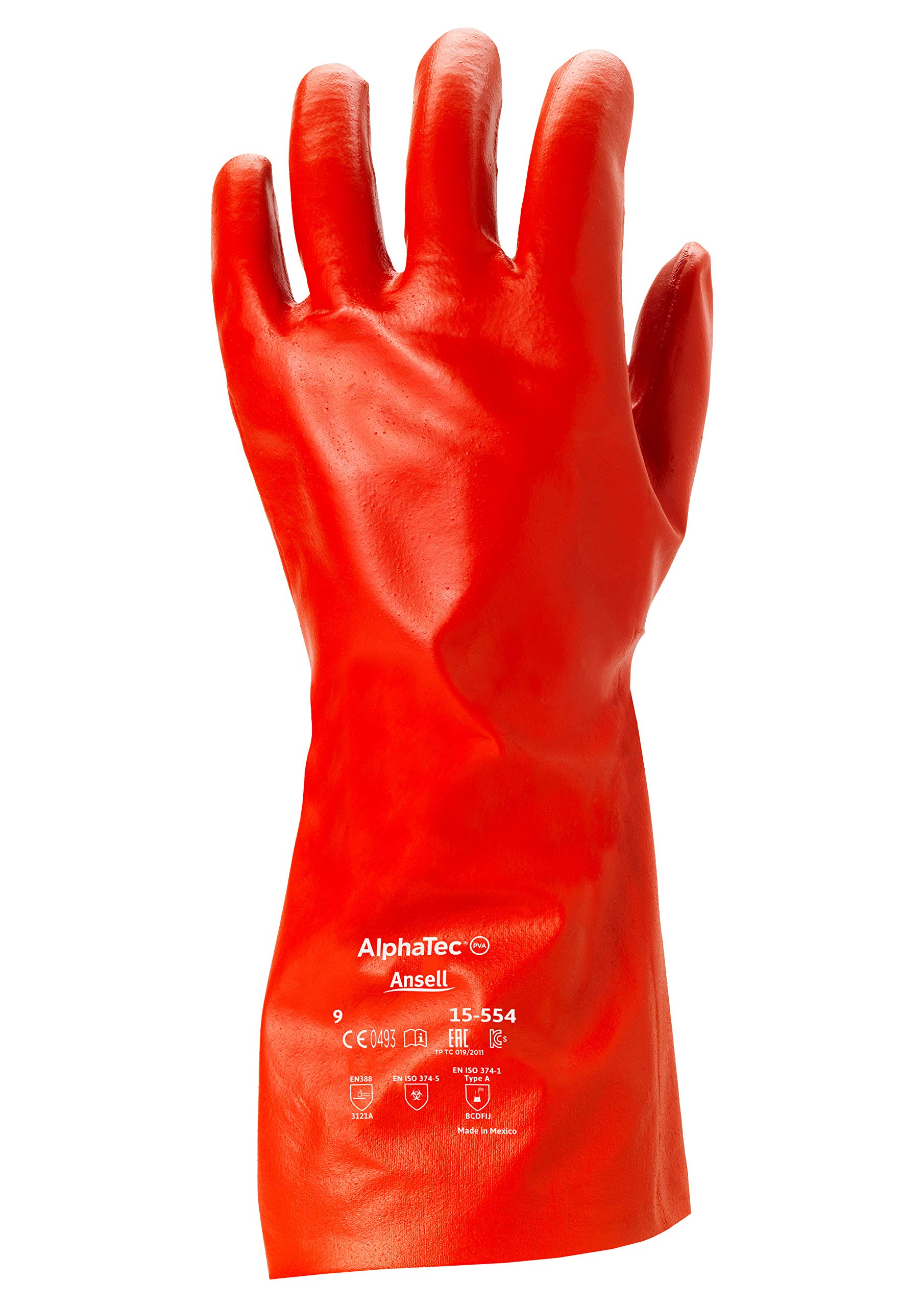 Ansell AlphaTec 15-554 Alcohol de polivinilo Guante contra productos químicos, Tamaño 10 (1 Par)