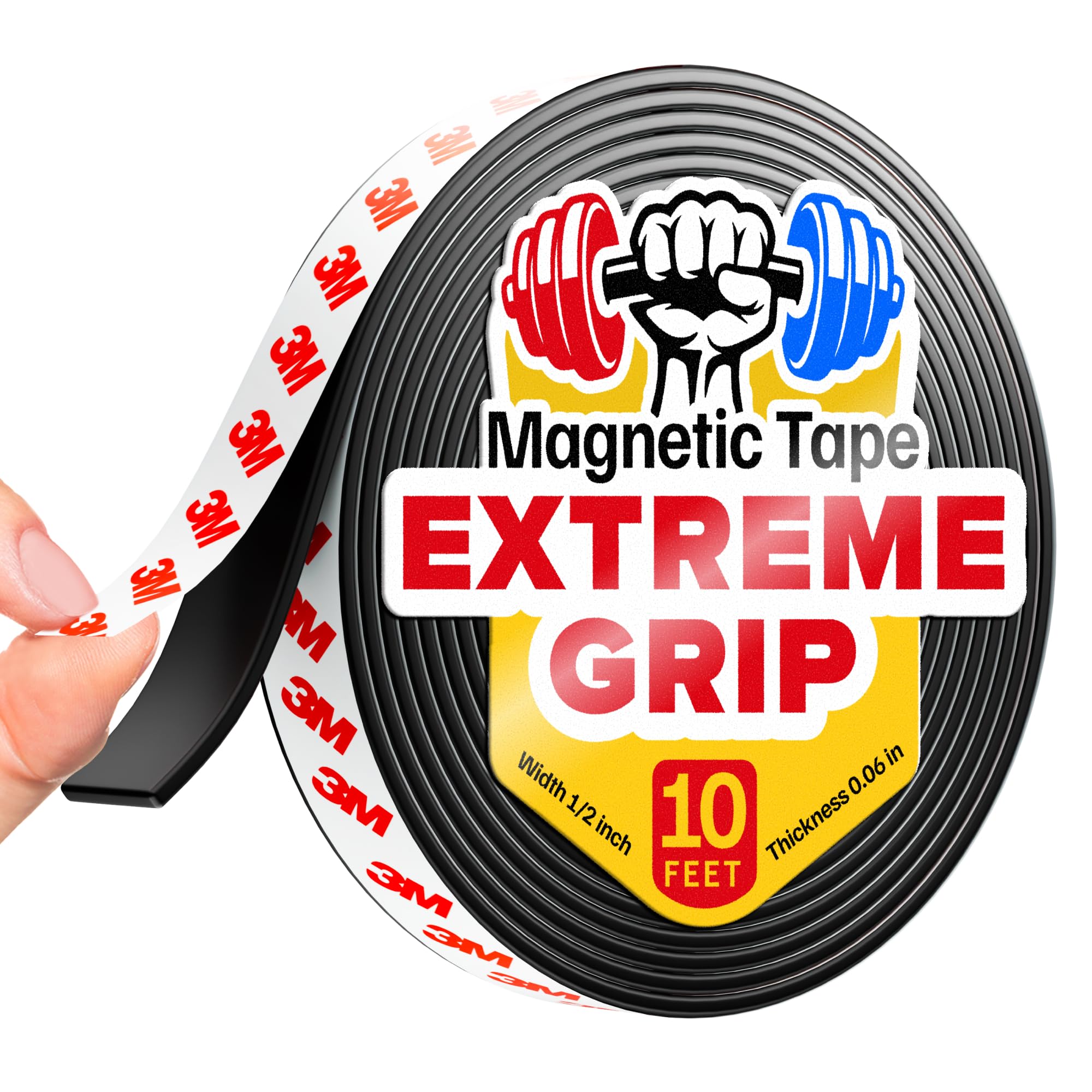 Super Sticky Magnetic Tape (10 feet x 1/2 inch) - Stong Magnet Strip with Adhesive Backing for DIY & Crafts - Easy to Cut and Mount on Fridges, Whiteboards & More