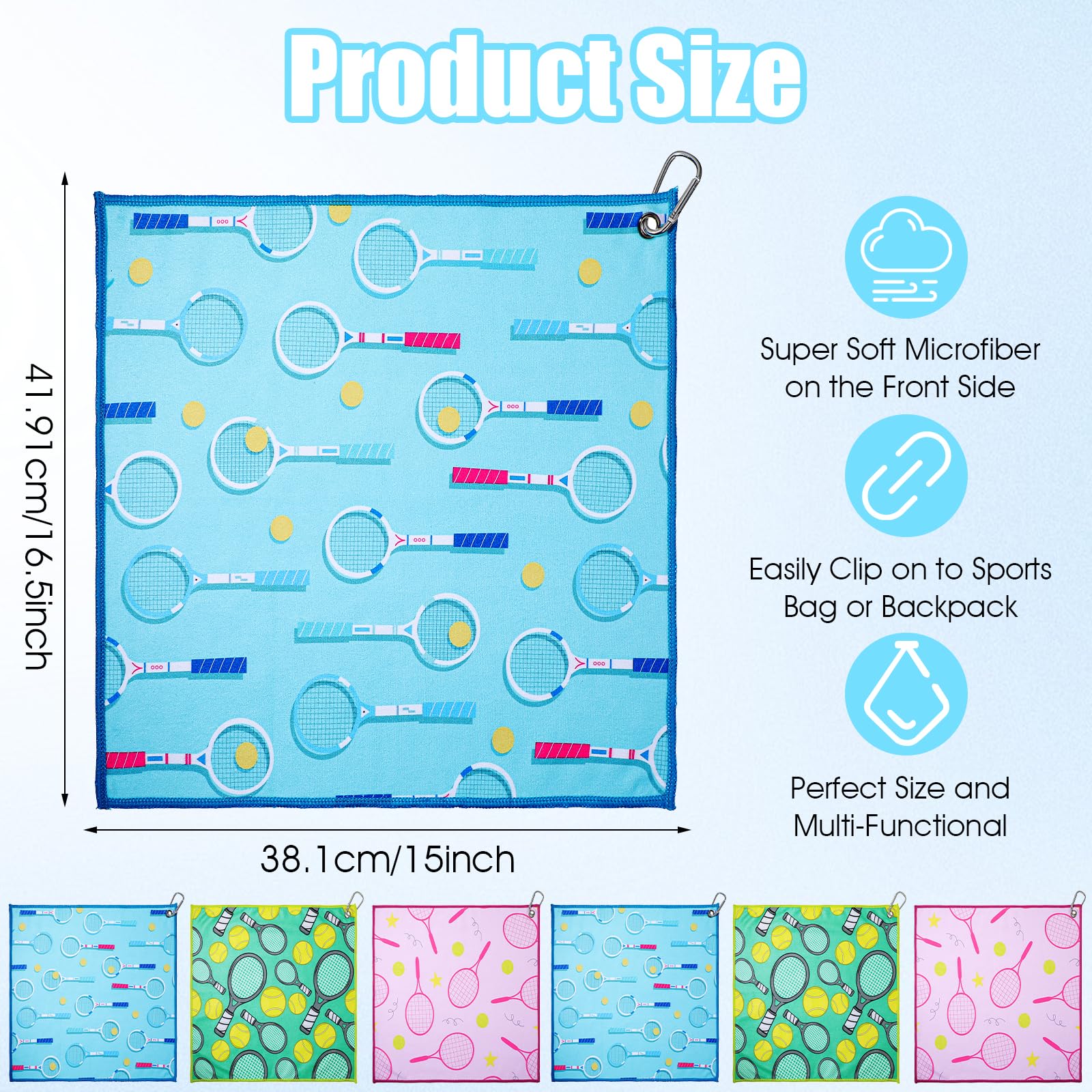 6 Pcs Soft Tennis Towel 15 x 16.5 Inch Absorbent Fast Drying Sports Towel with Clip Funny Tennis Gift for Women Men Sports Player Fitness Accessories