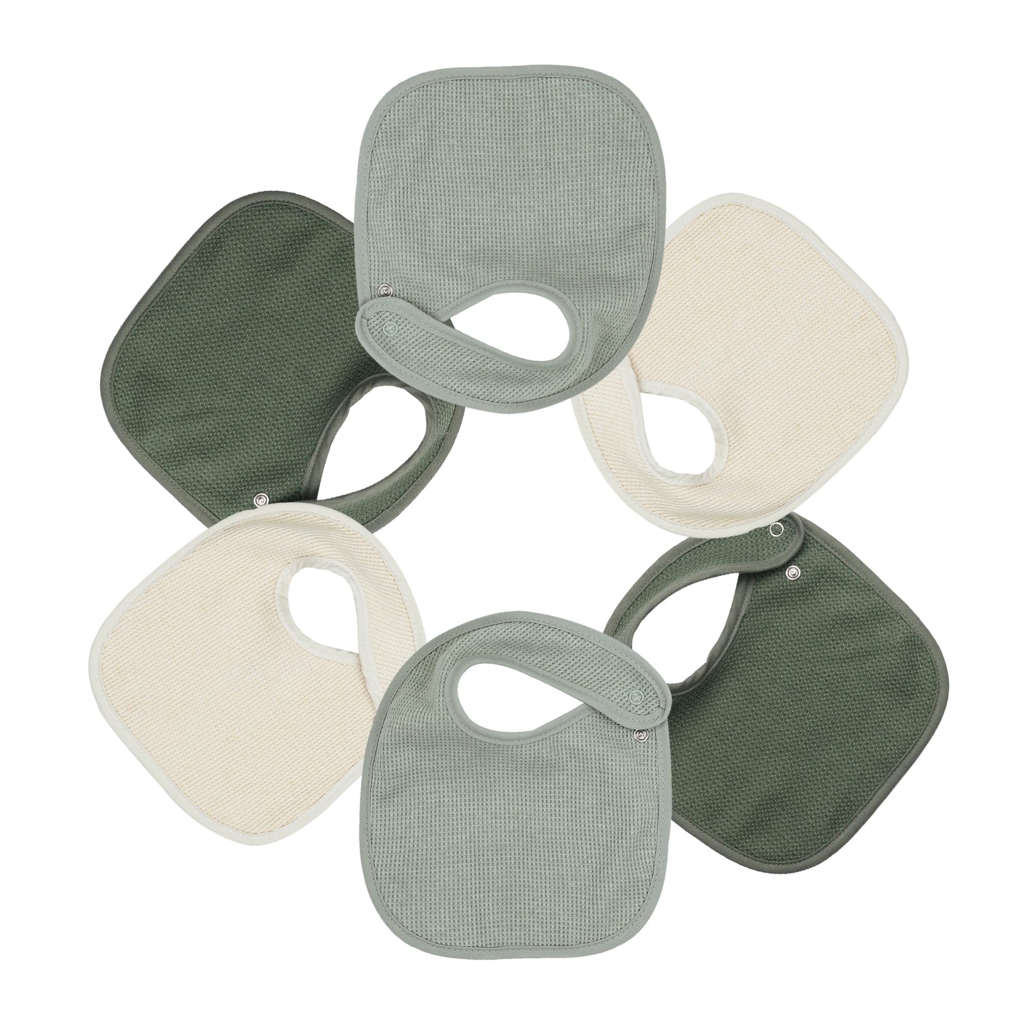 Trois Kilos Sept – Lot de 6 Bavoirs Bébé Naissance Nid d'Abeille, Vert et Crème, Fermeture Pression, Doux et Absorbants, Dès la Naissance