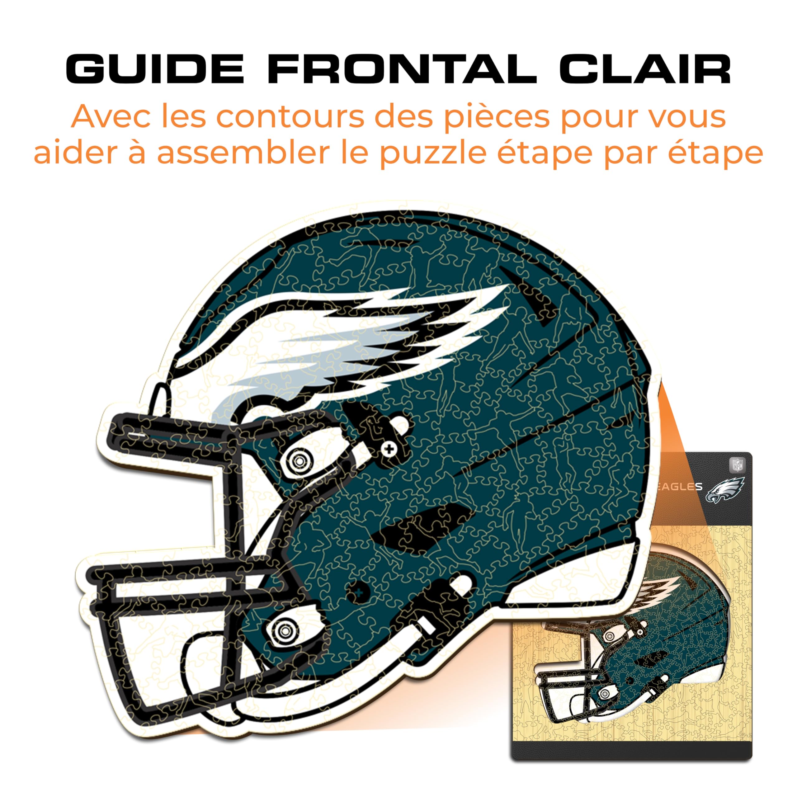 Iconic Puzzles - Casque Philadelphia Eagles, Puzzle en Bois sous Licence Officielle NFL, 100% Durable, Cadeau pour Adultes et Enfants, Taille M, 270 pièces