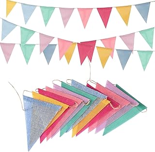 Banderines de banderines pastel – GREATRIL coloridas pancartas triangulares para cumpleaños, Pascua, aula, escuela, carnaval, guirnalda de arpillera al aire libre, decoración de fiesta, 4 cuerdas