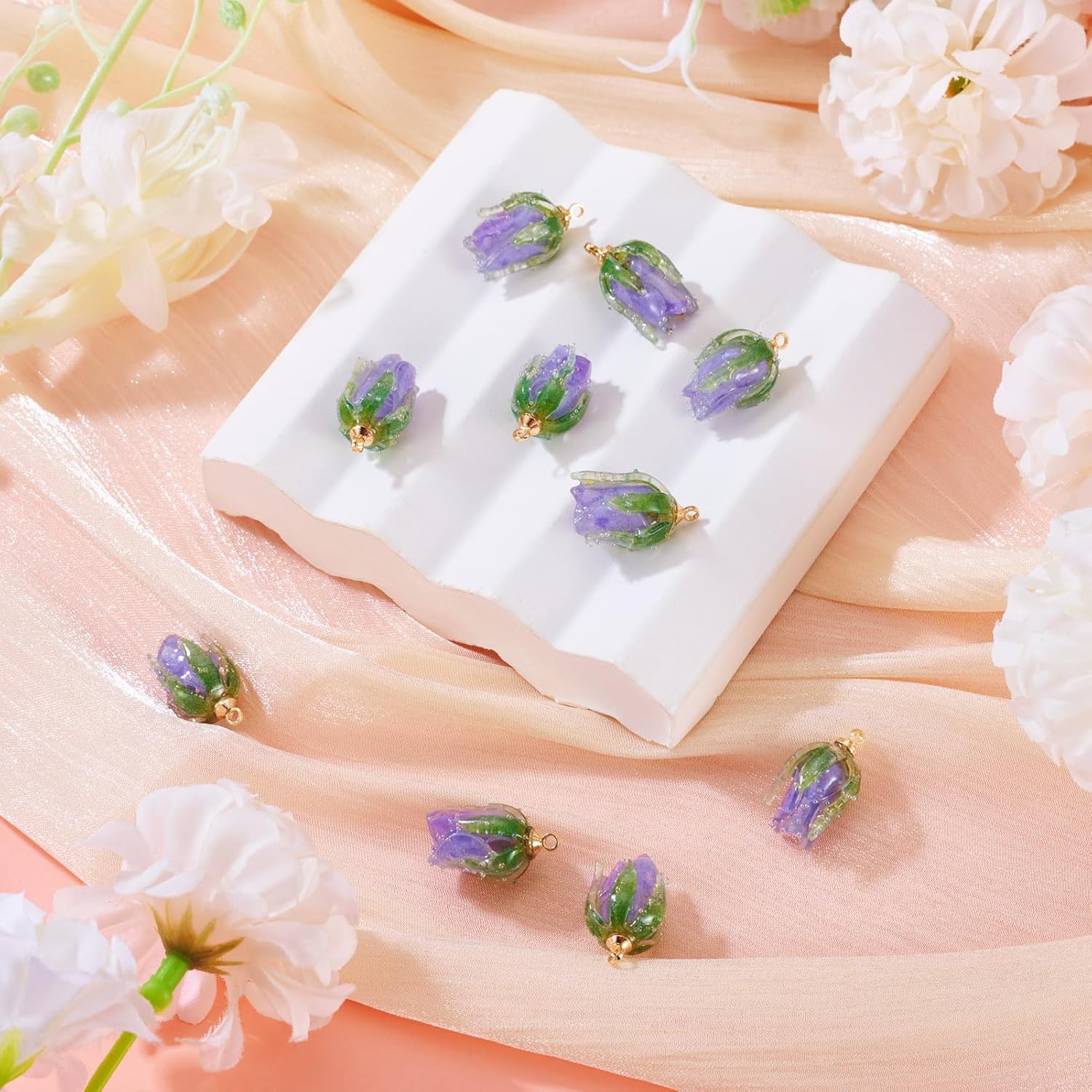 Cheriswelry 10Pcs Acrylic Flower Pendants Plastic Flower Dangle Charms Ornament 20x12mm for DIY Earring Necklace Bracelet Jewelry Making Crafts Mother’s Day Wedding Decoration - Image 6