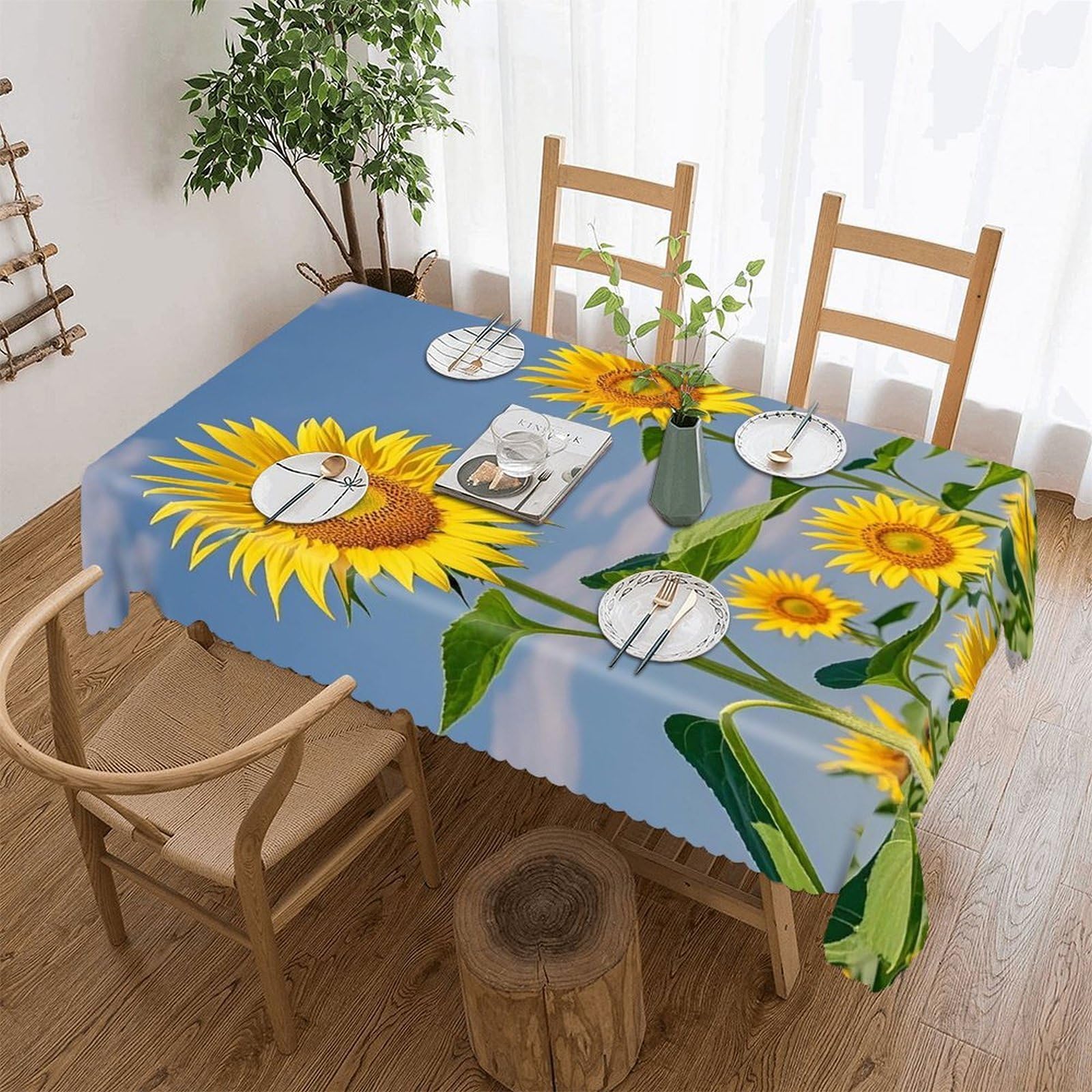 LZQPOEAS Sunflower Beauty Tablecloth Rectangle Table Cloth Decorative Fabric Table Cover Waterproof Seasonal Table Cover Wrinkle Resistant Washable Table Cloth for Party Picnic Dinner Decor 60"x86"