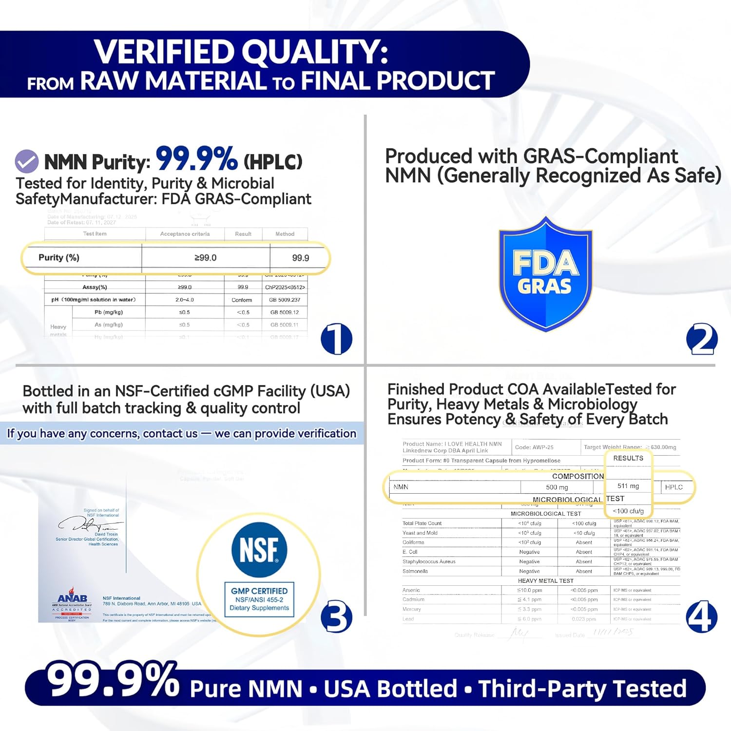 NMN 500MG Per Capsule – High Purity 99.9% NMN, NAD+ Support for Cellular Energy & Healthy Aging, 60 Capsules, Third-Party Tested, cGMP Made in USA - Image 2