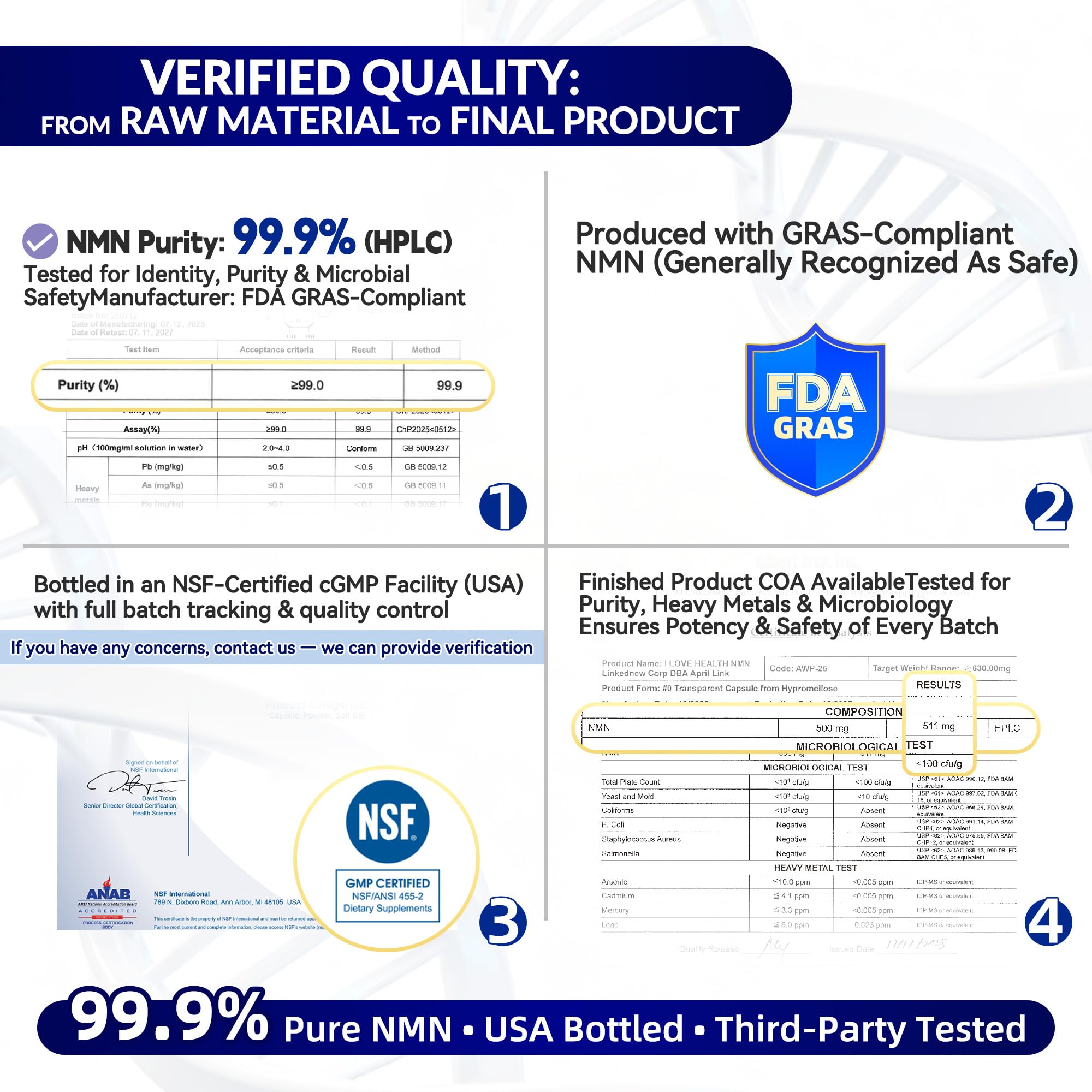 NMN 500MG Per Capsule – High Purity 99.9% NMN, NAD+ Support for Cellular Energy & Healthy Aging, 60 Capsules, Third-Party Tested, cGMP Made in USA — Amazon image 3
